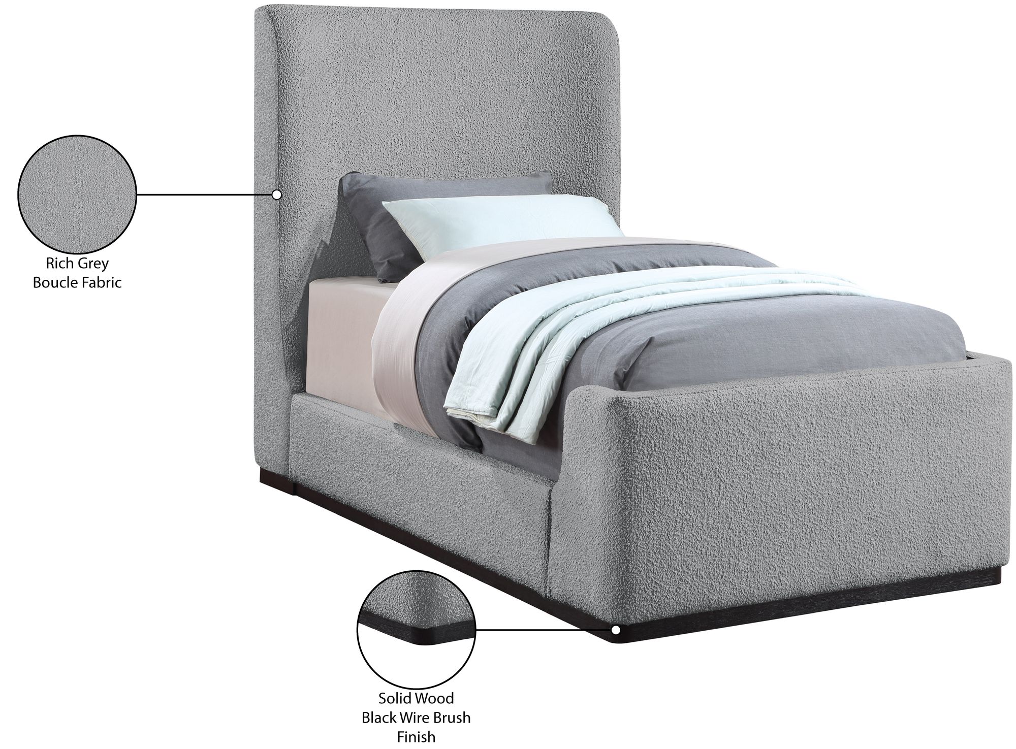 Oliver Boucle Fabric Twin Size Bed