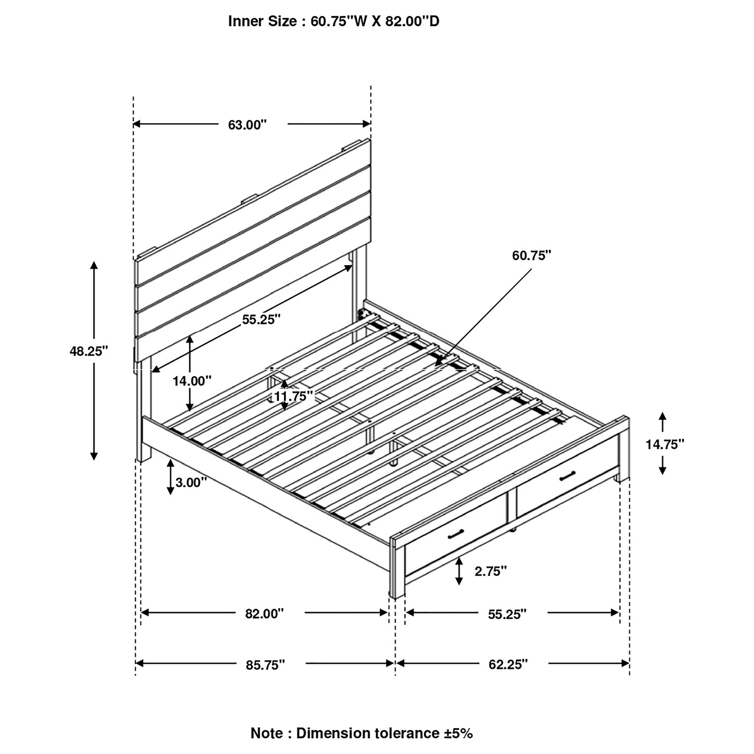 Brantford 3D Paper Veneer Storage Bed, Queen Size