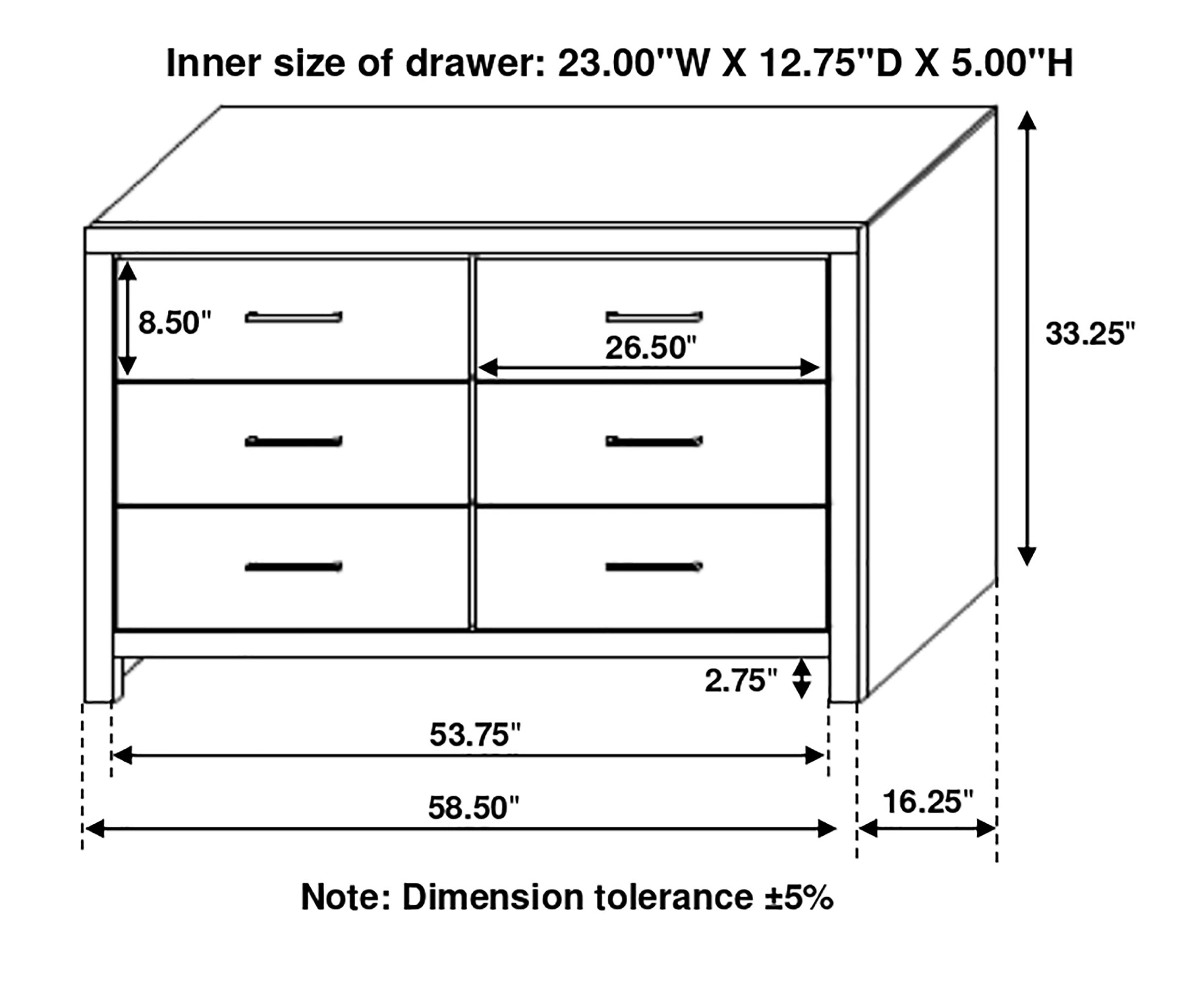 Brantford 3D Paper Veneer Dresser w/6 Drawers