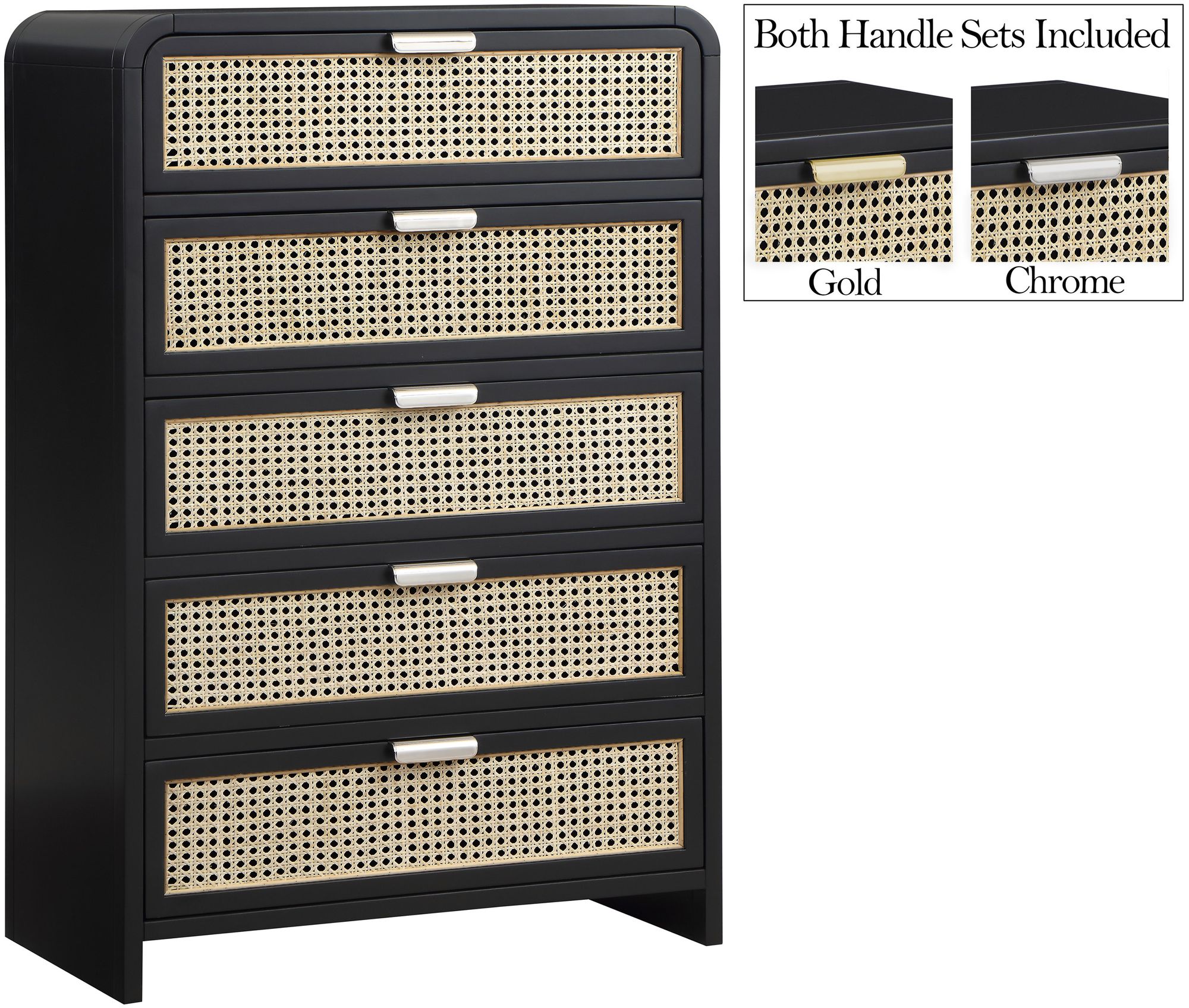 Sage 5-Drawer Wood Chest with Natural Cane Drawer Front