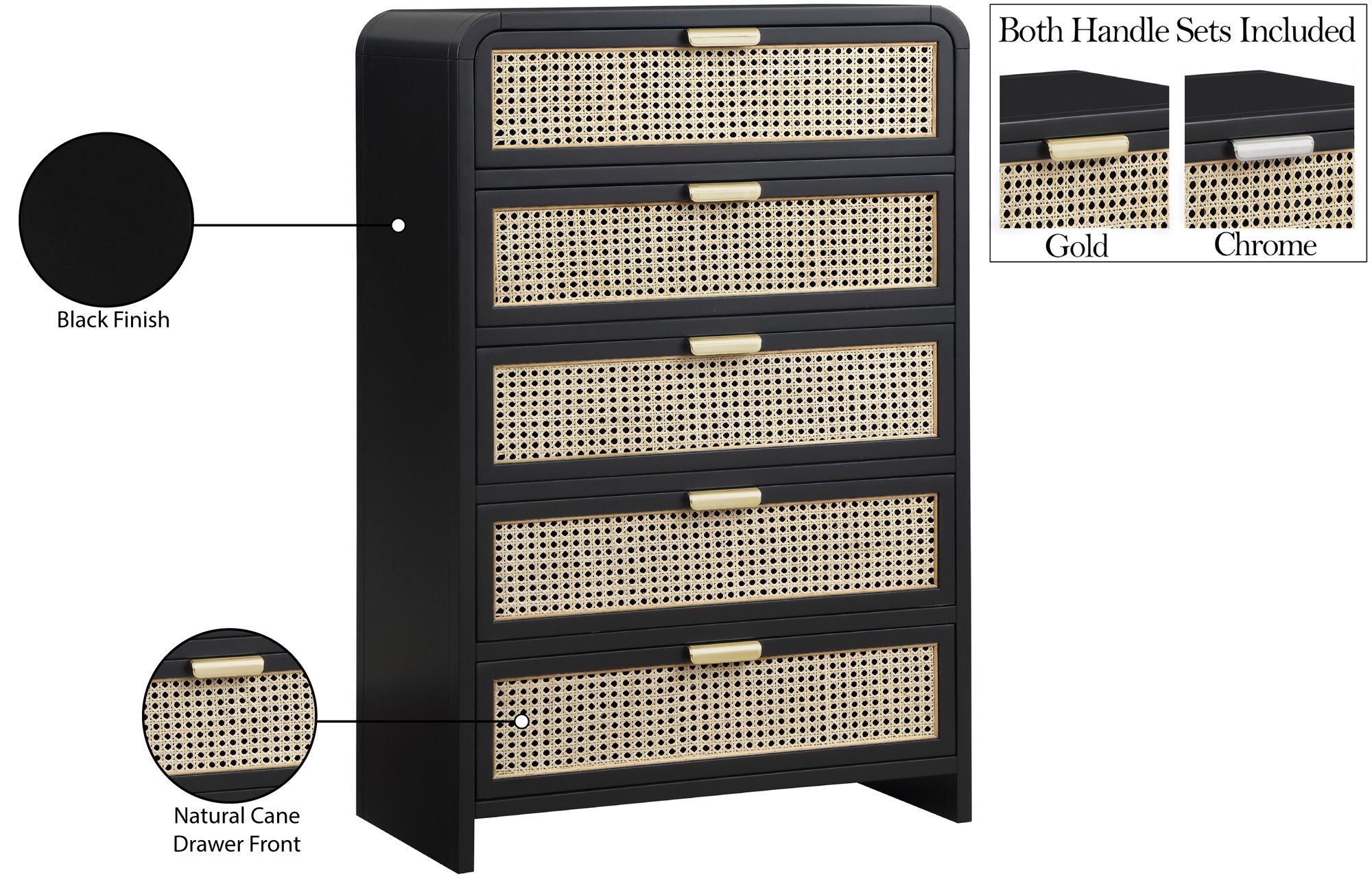 Sage 5-Drawer Wood Chest with Natural Cane Drawer Front