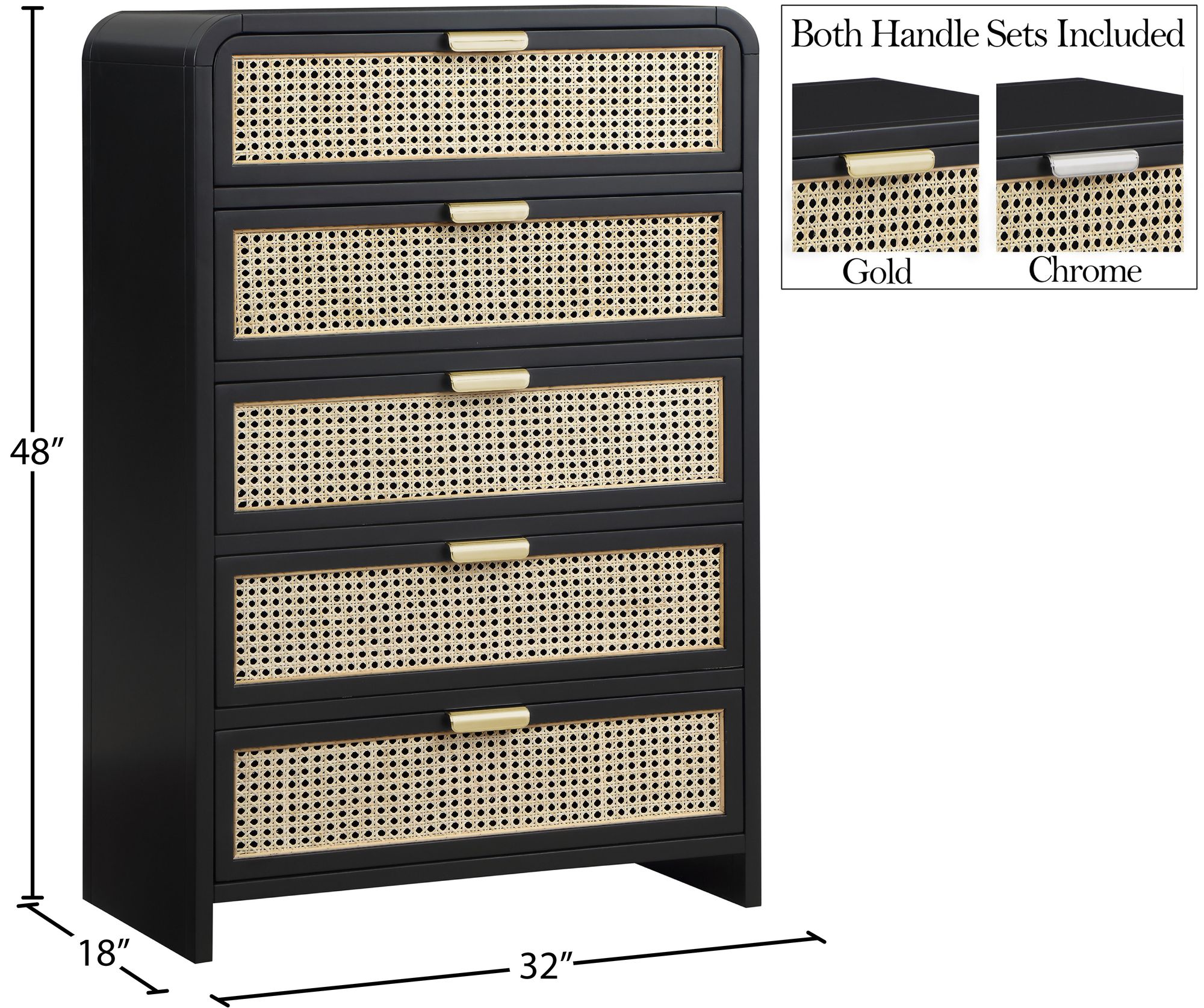 Sage 5-Drawer Wood Chest with Natural Cane Drawer Front