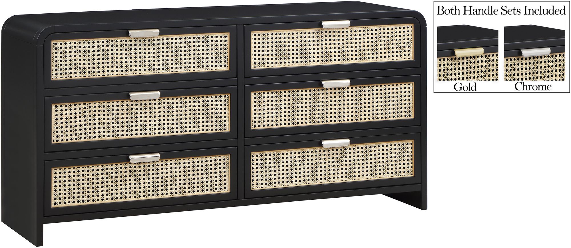 Sage 6-Drawer Wood Dresser with Natural Cane Drawer Front