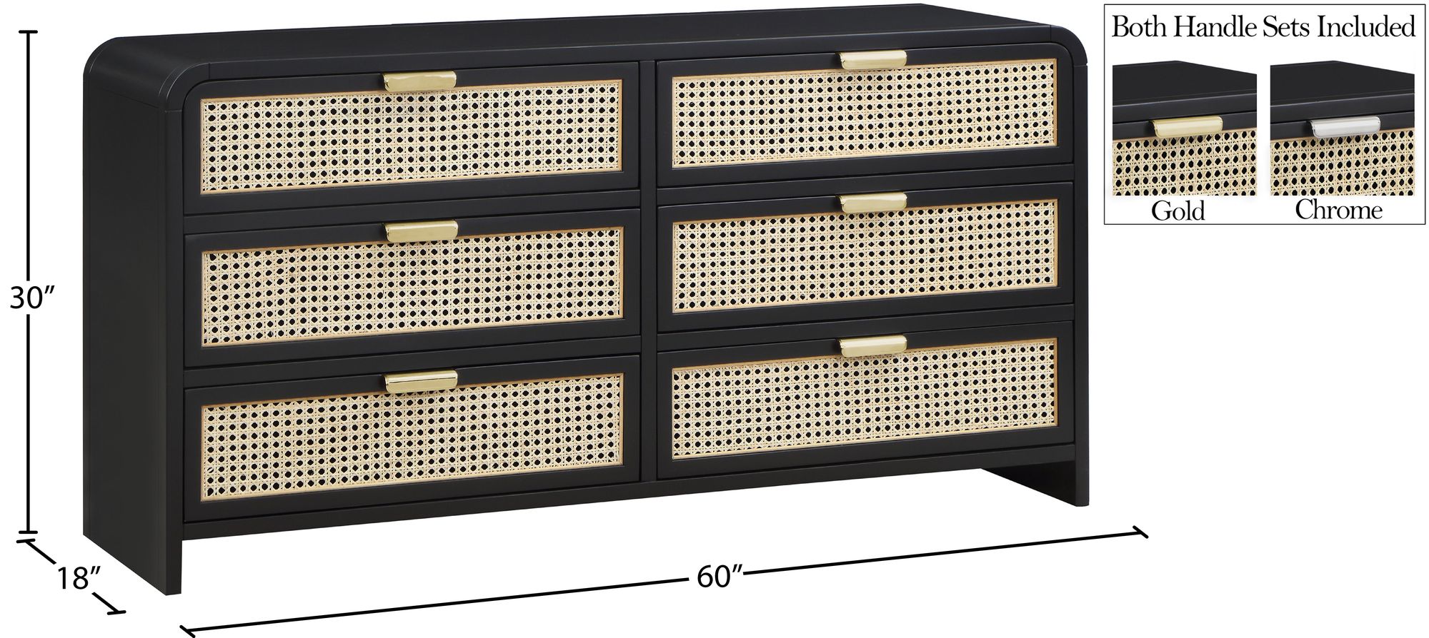 Sage 6-Drawer Wood Dresser with Natural Cane Drawer Front