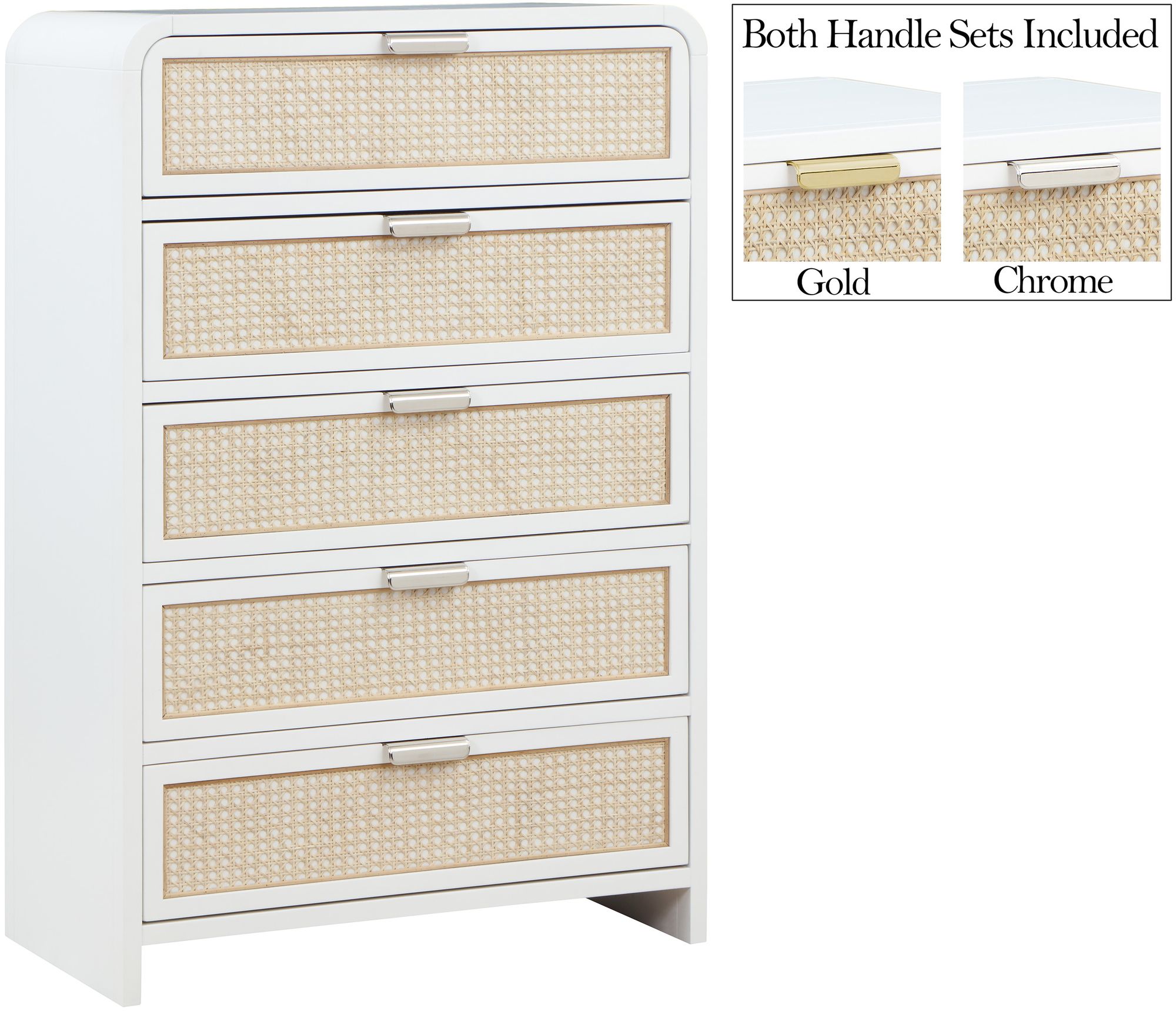 Sage 5-Drawer Wood Chest with Natural Cane Drawer Front