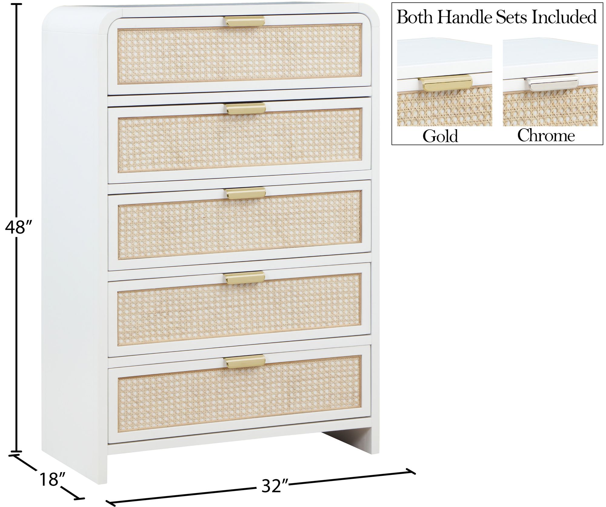 Sage 5-Drawer Wood Chest with Natural Cane Drawer Front