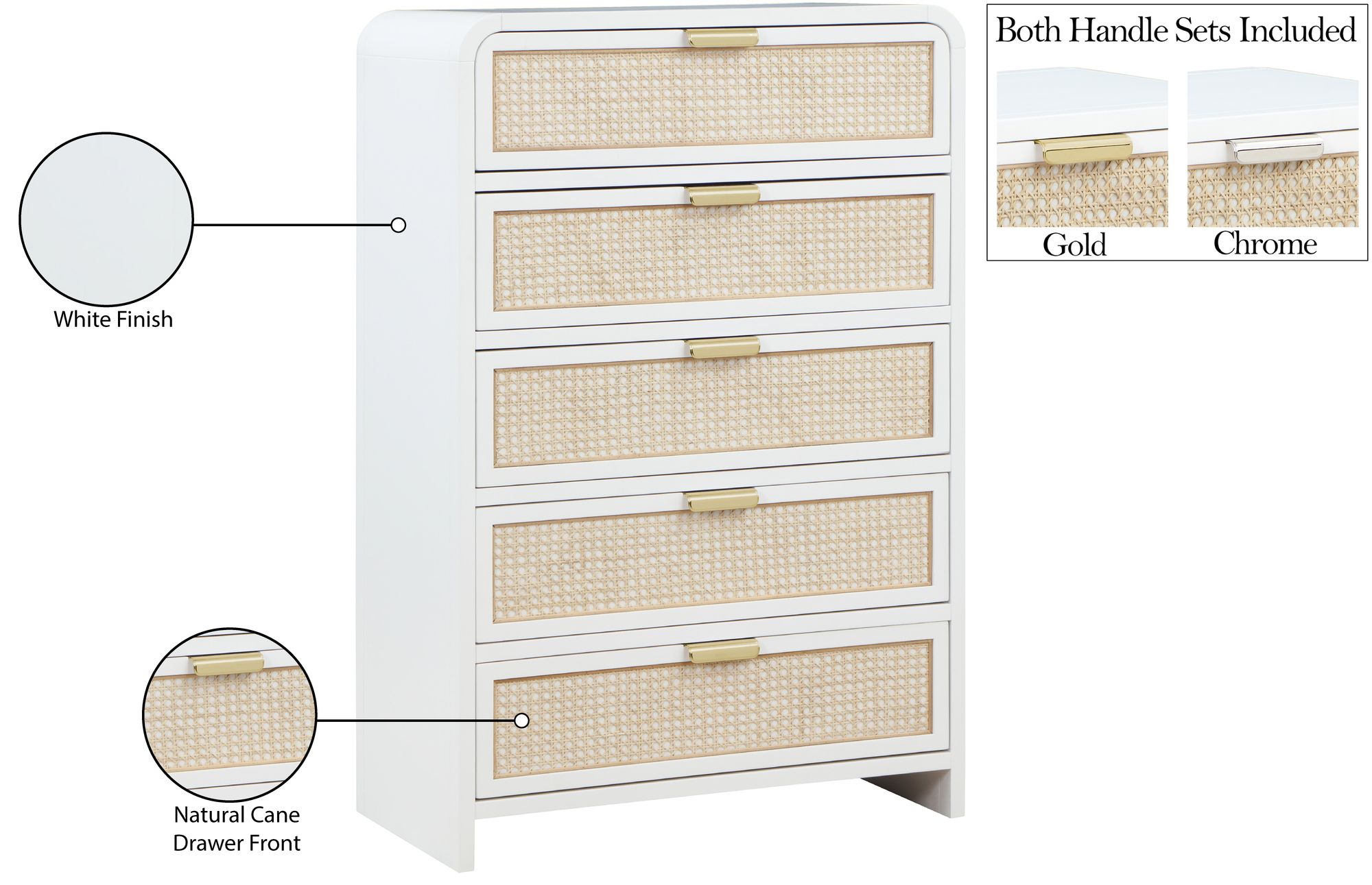 Sage 5-Drawer Wood Chest with Natural Cane Drawer Front
