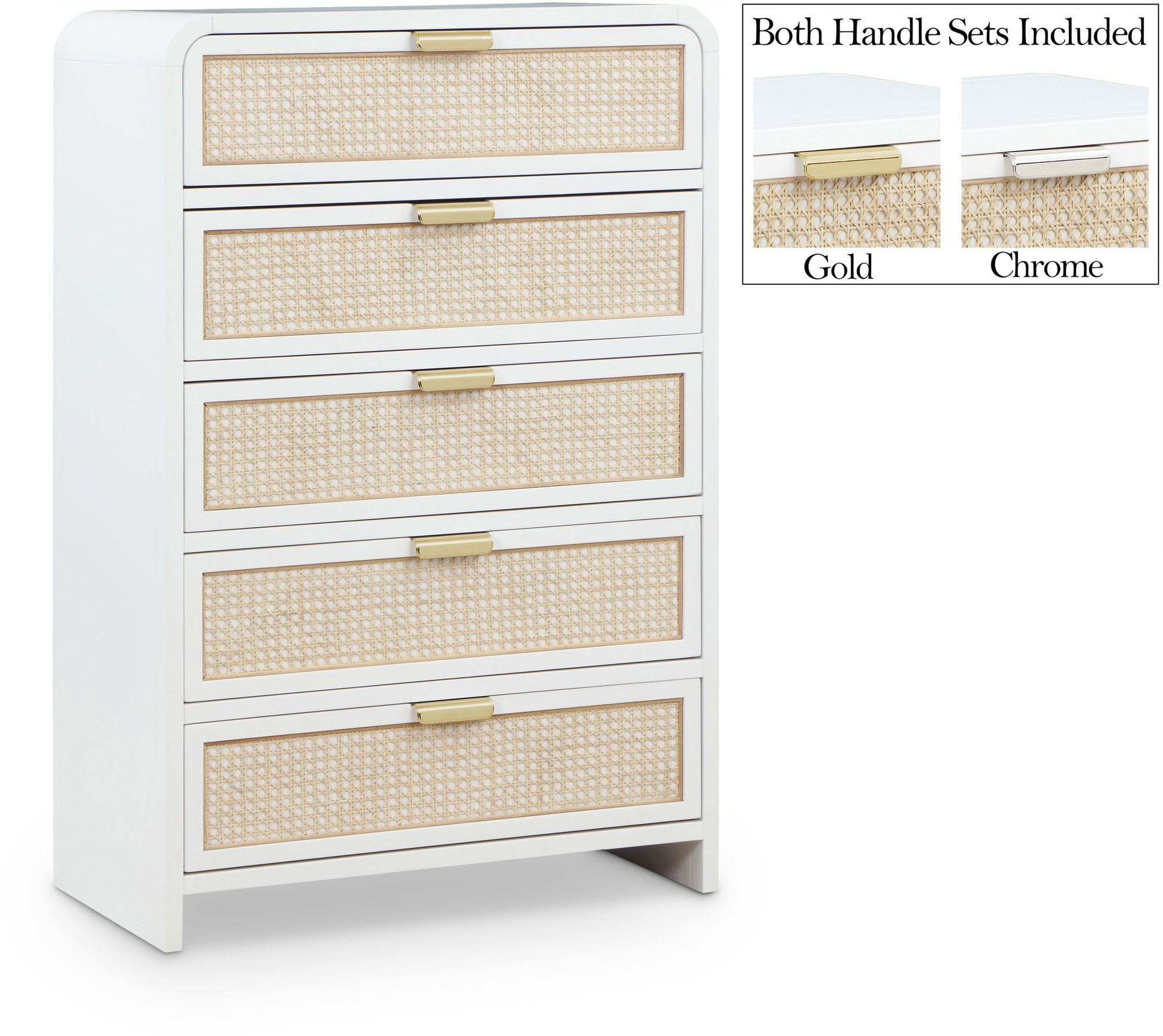 Sage 5-Drawer Wood Chest with Natural Cane Drawer Front
