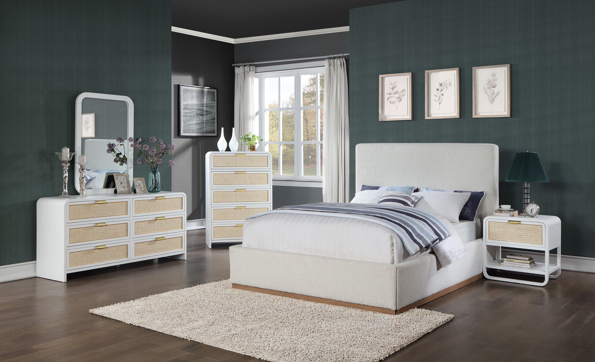 Sage 6-Drawer Wood Dresser with Natural Cane Drawer Front