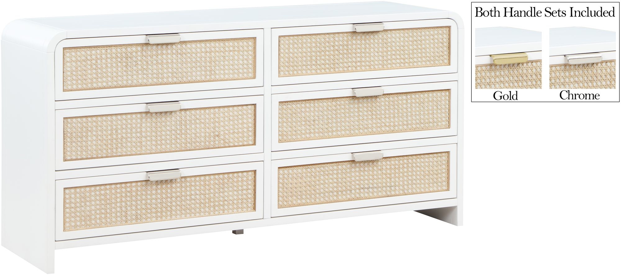 Sage 6-Drawer Wood Dresser with Natural Cane Drawer Front