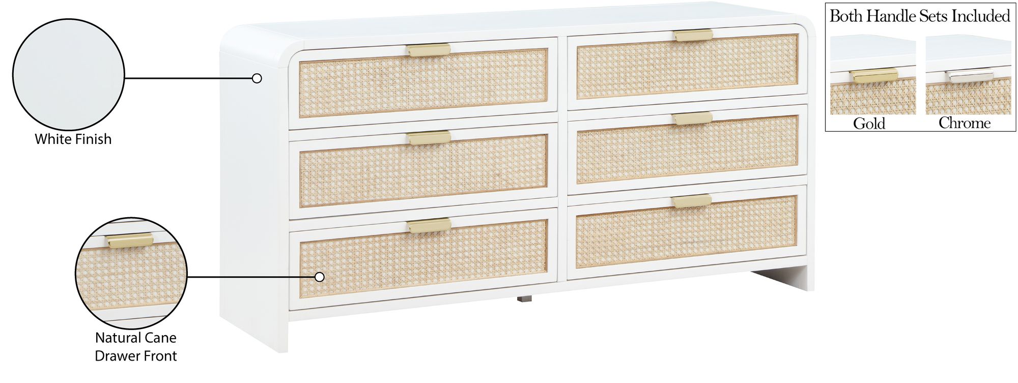 Sage 6-Drawer Wood Dresser with Natural Cane Drawer Front