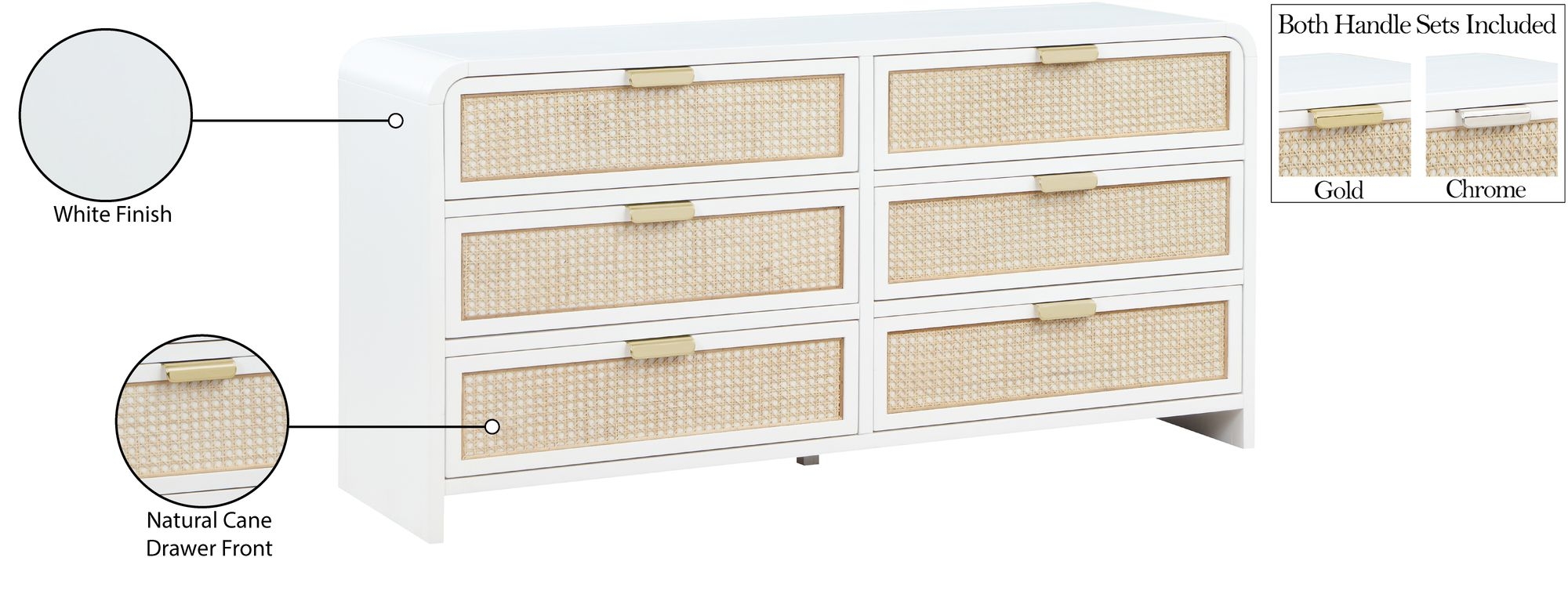 Sage 6-Drawer Wood Dresser with Natural Cane Drawer Front