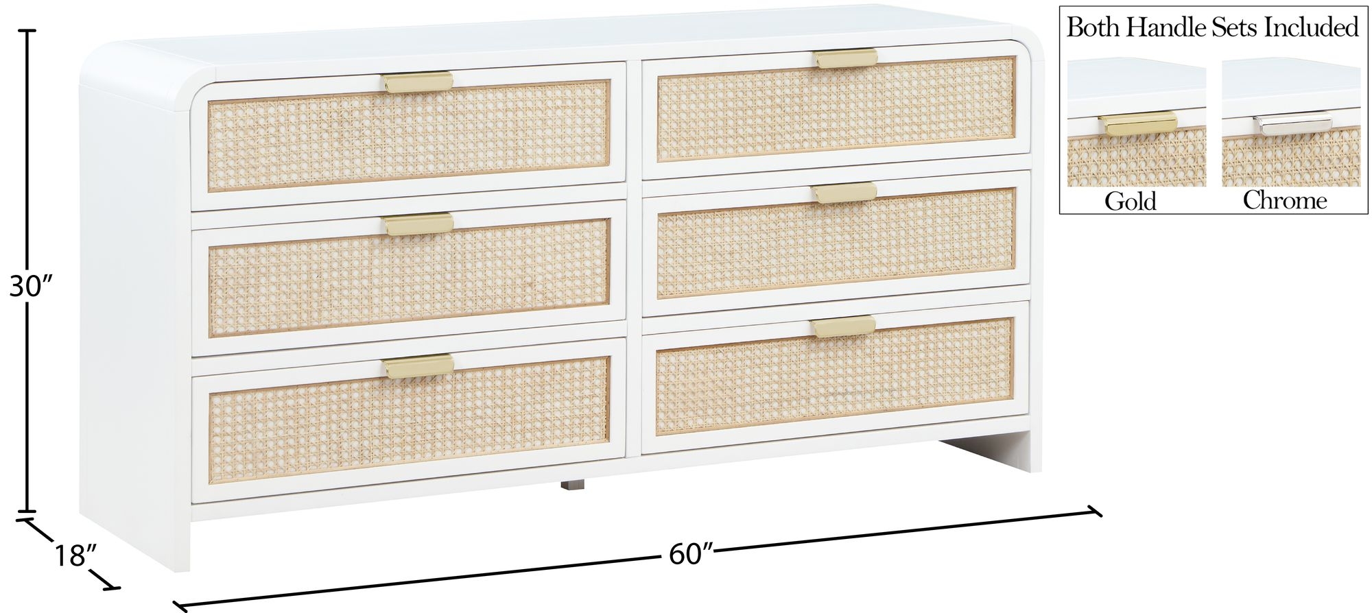 Sage 6-Drawer Wood Dresser with Natural Cane Drawer Front