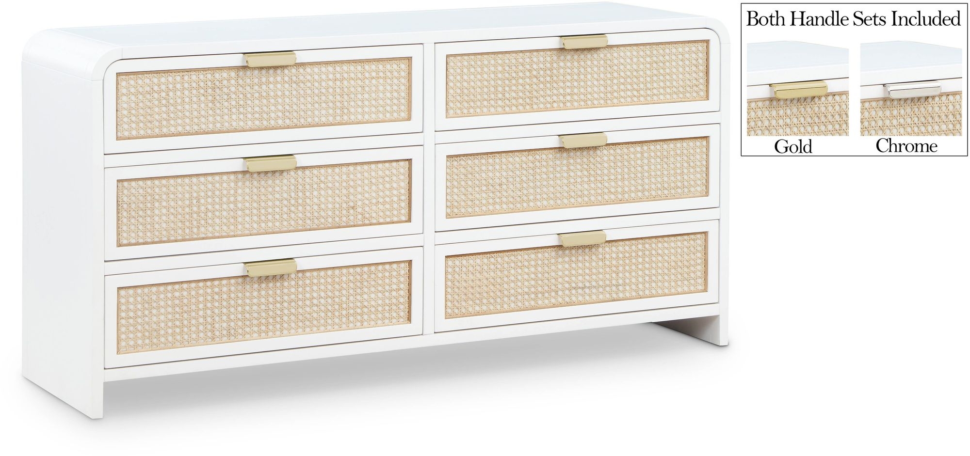 Sage 6-Drawer Wood Dresser with Natural Cane Drawer Front