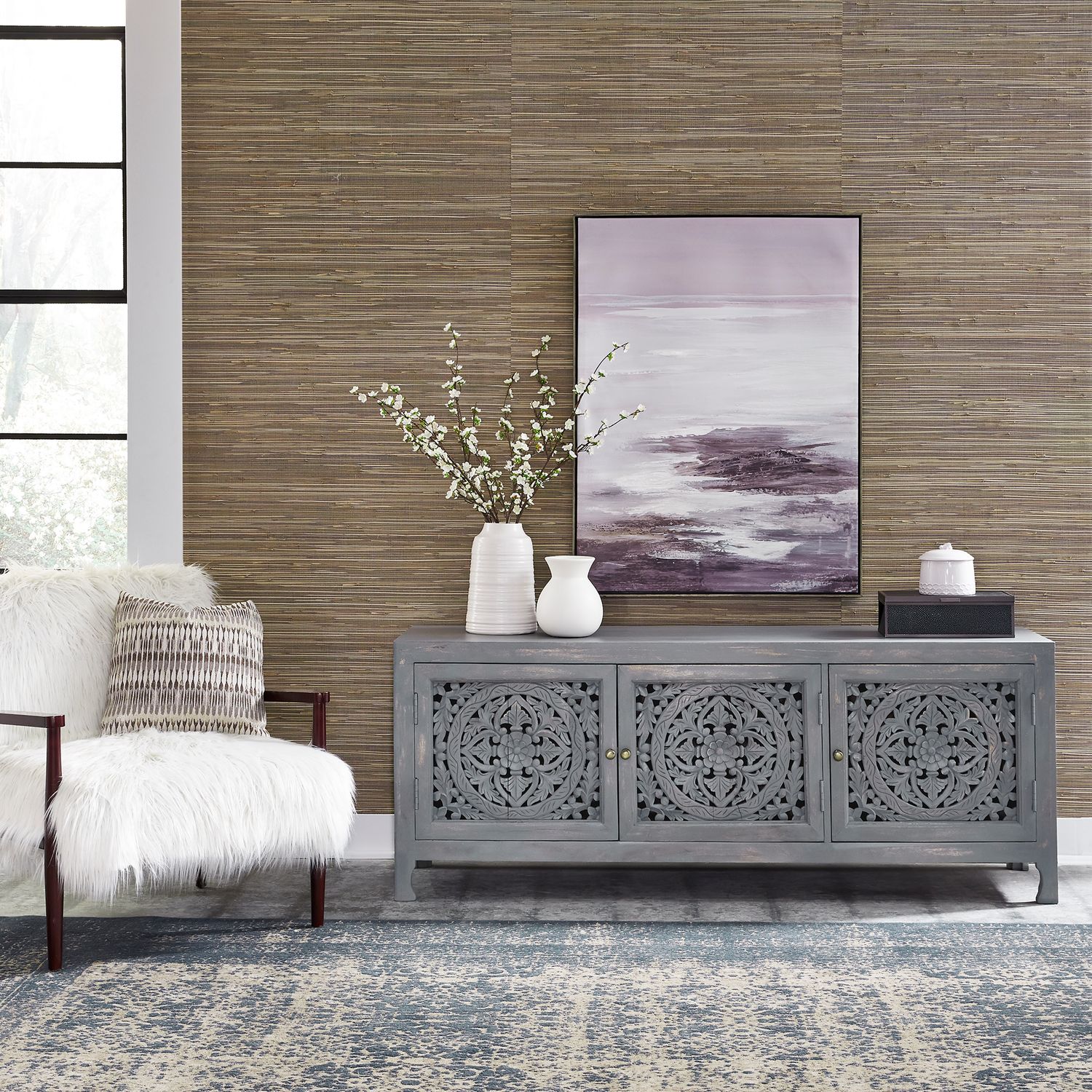 Marisol Wood 65-Inch Accent TV Stand w/3 Doors