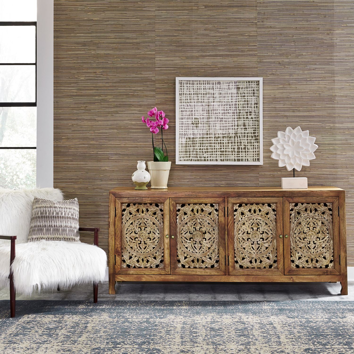 Marisol Wood 74-Inch Accent TV Stand w/4 Doors