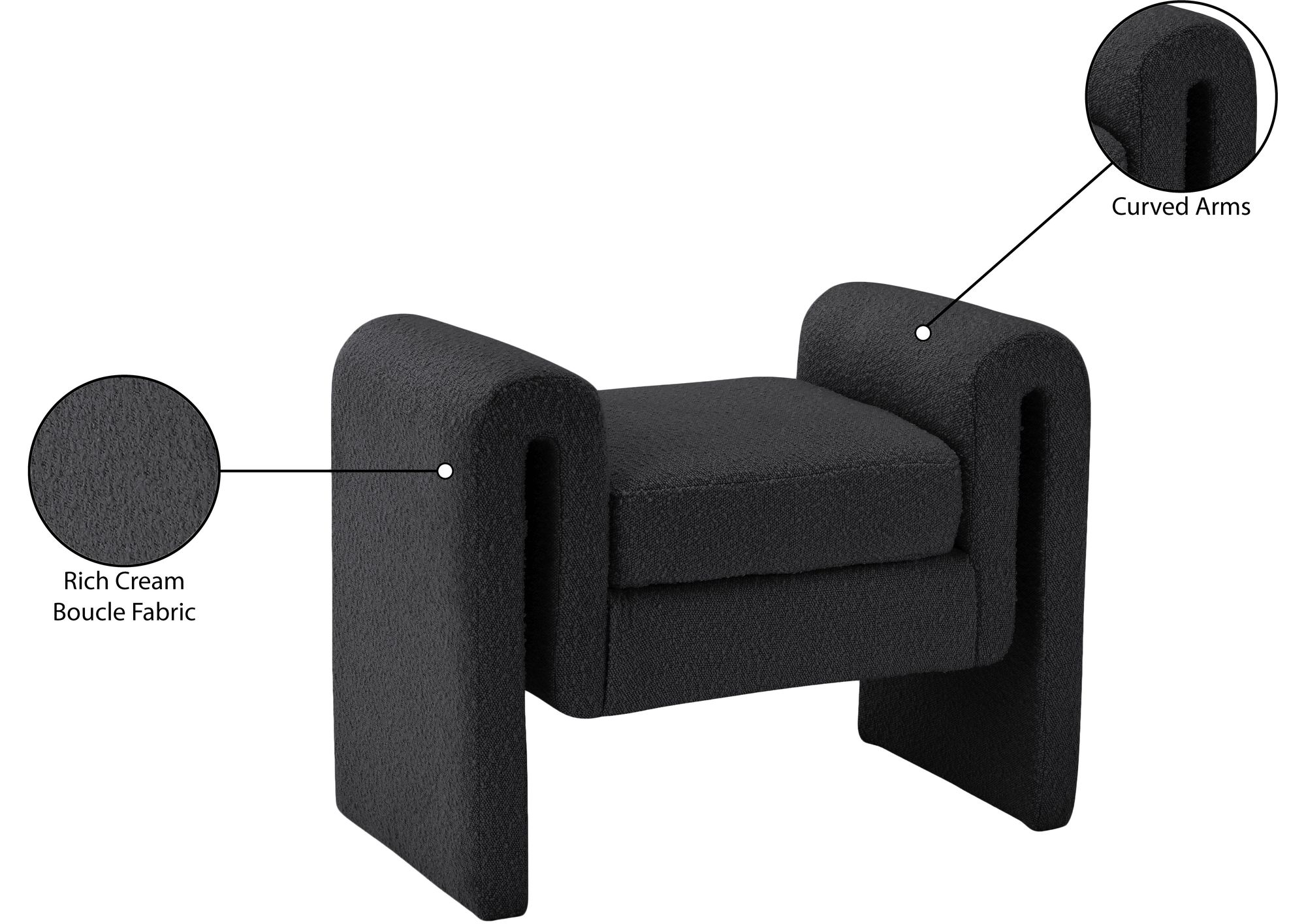 Stylus 31.5" Boucle Fabric Bench