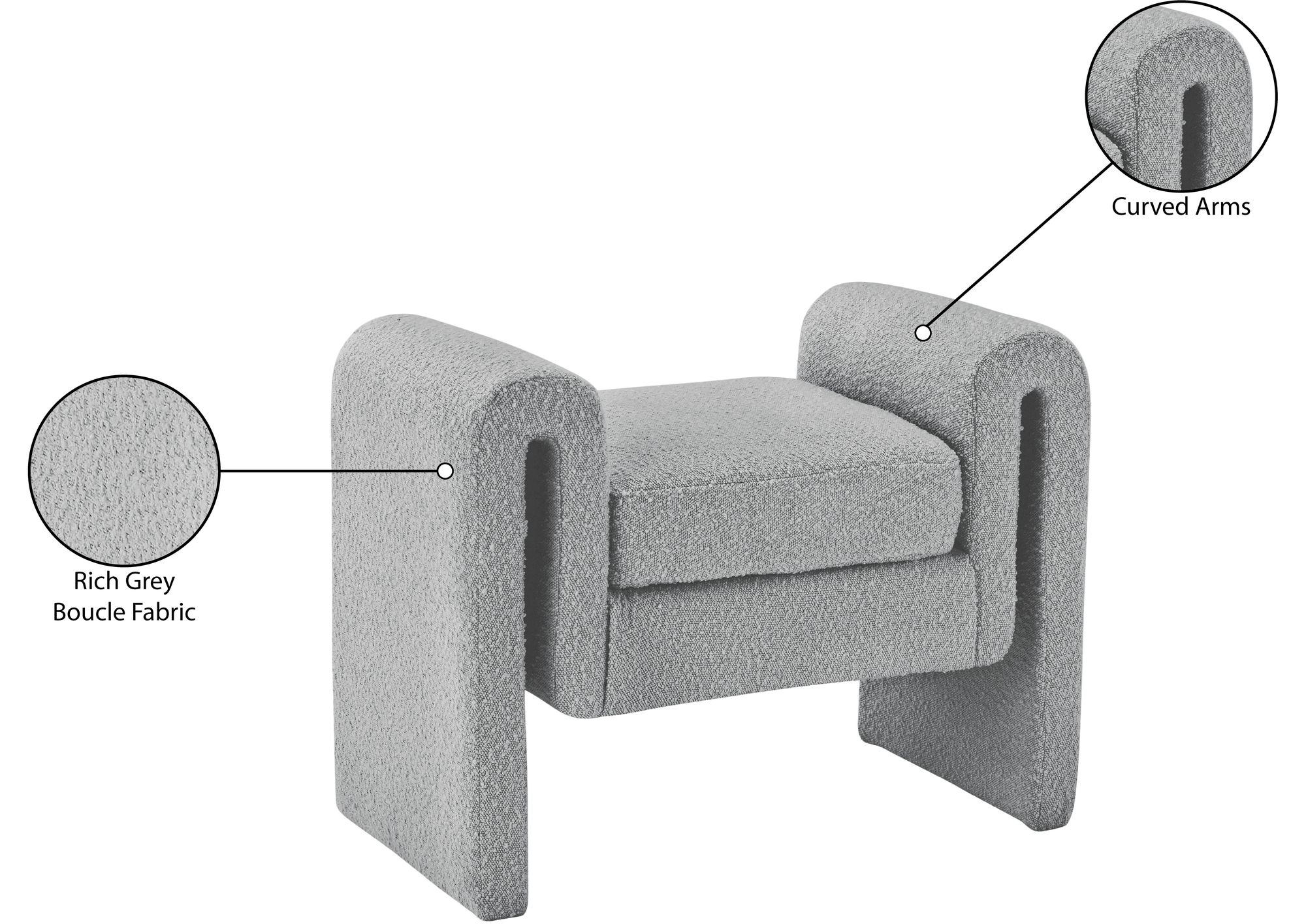 Stylus 31.5" Boucle Fabric Bench
