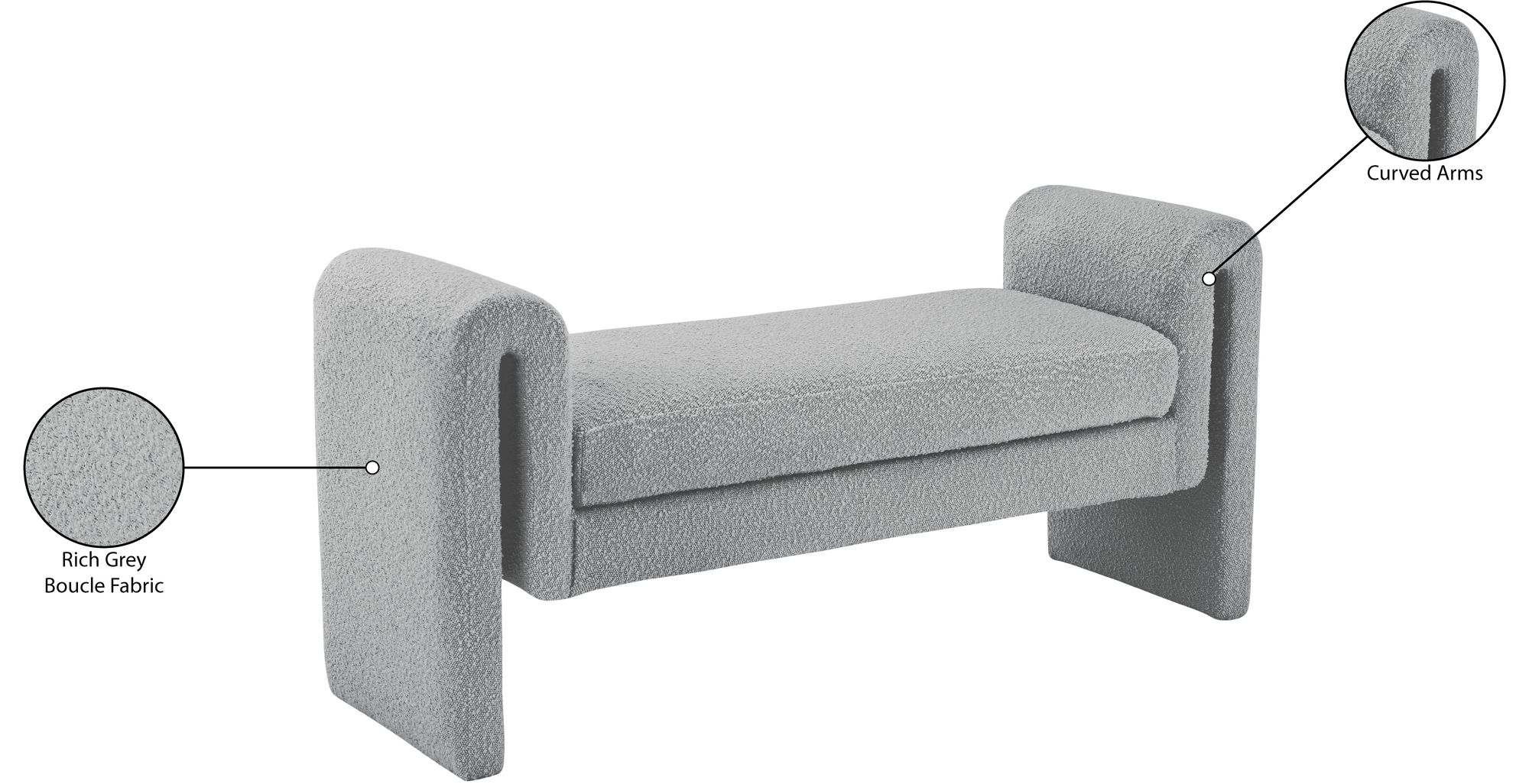 Stylus 51" Boucle Fabric Bench