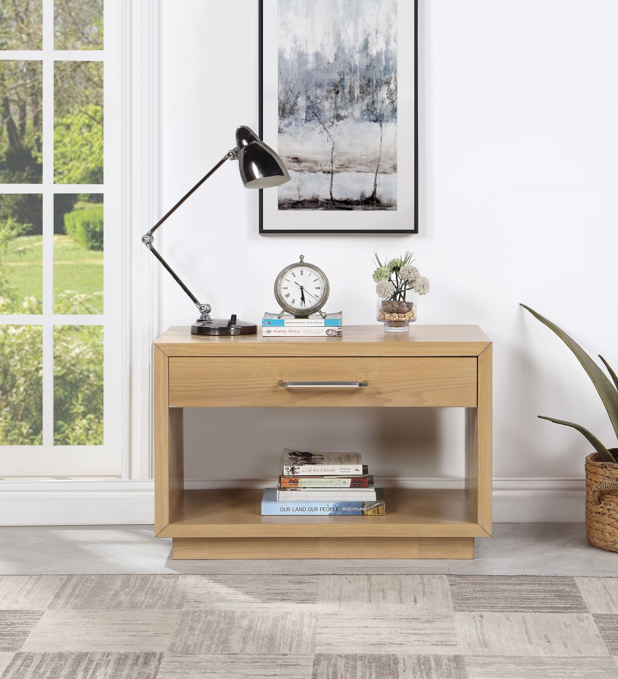 Avery 1-Drawer Oak Veneer Nightstand
