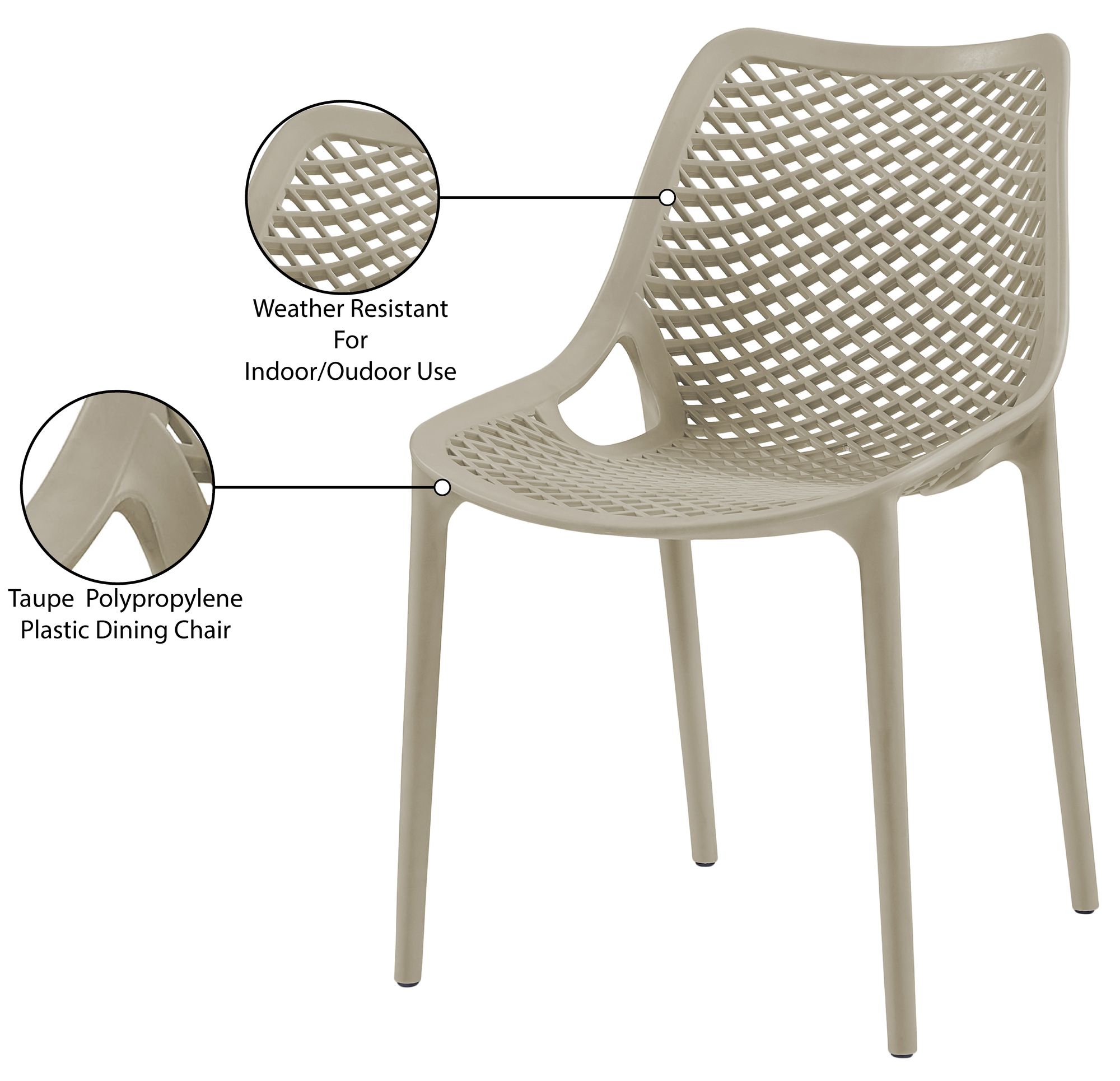 Mykonos Outdoor Patio Polypropylene Plastic Dining Side Chair