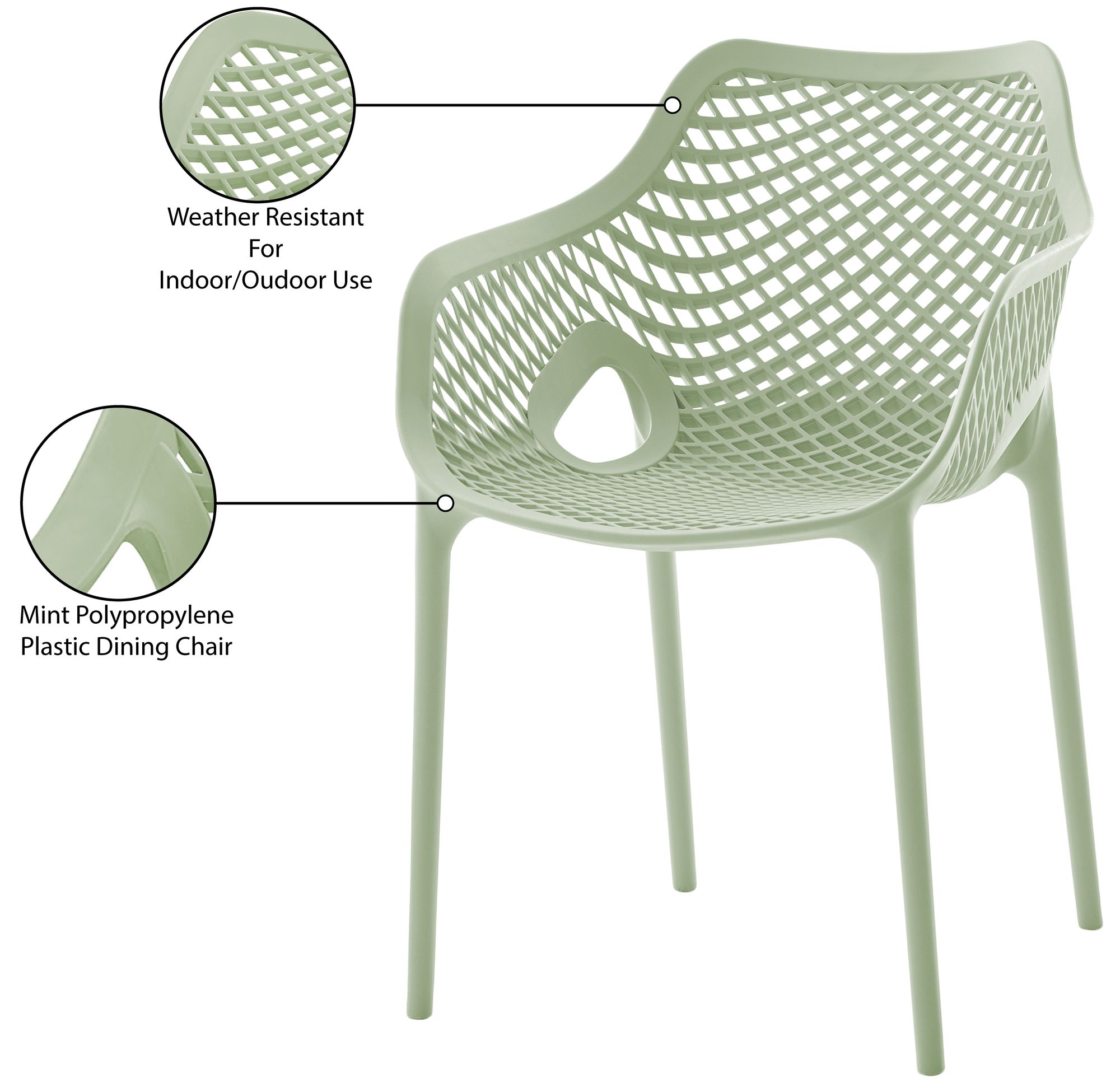 Mykonos Outdoor Patio Polypropylene Plastic Dining Arm Chair