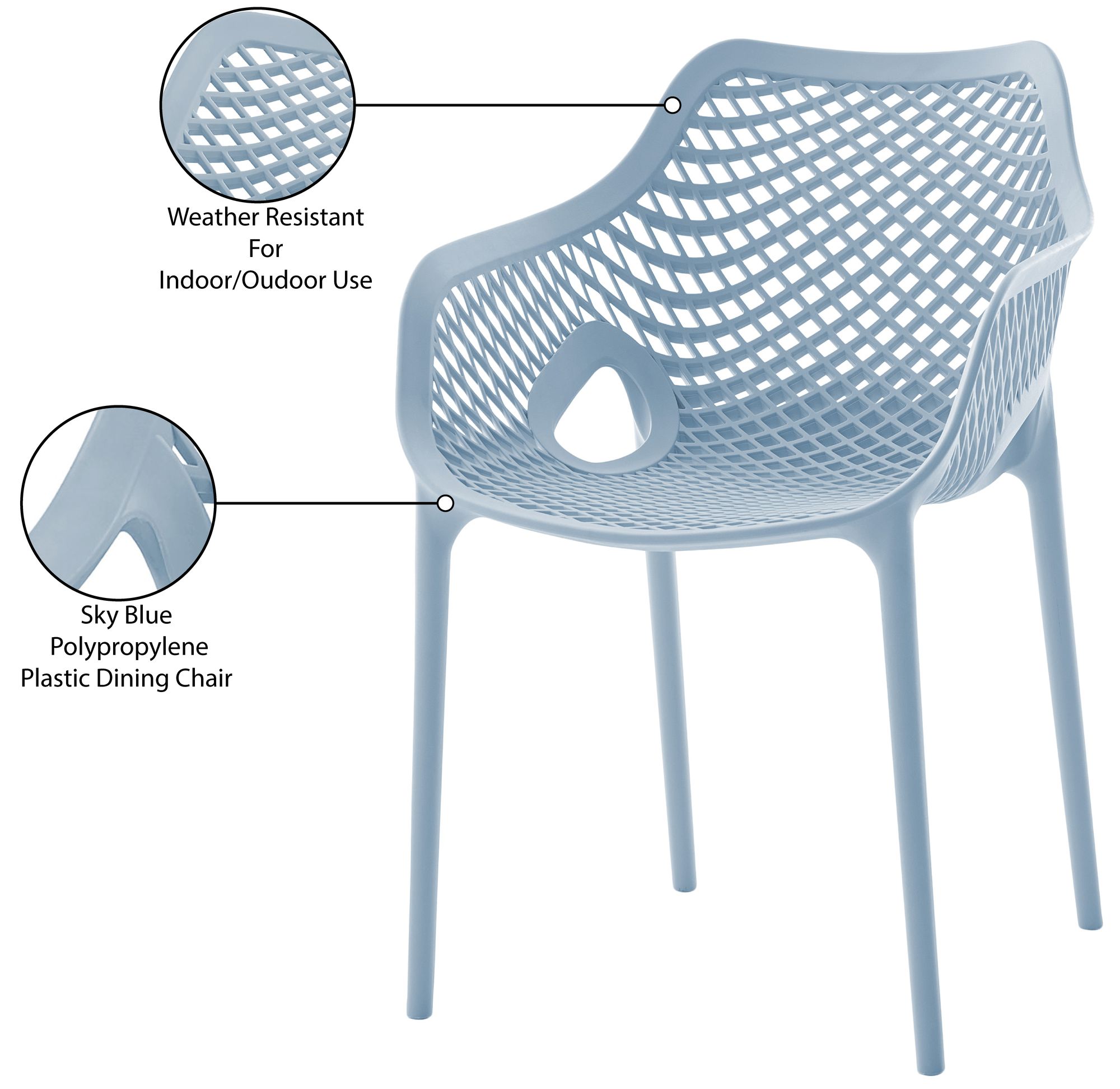 Mykonos Outdoor Patio Polypropylene Plastic Dining Arm Chair