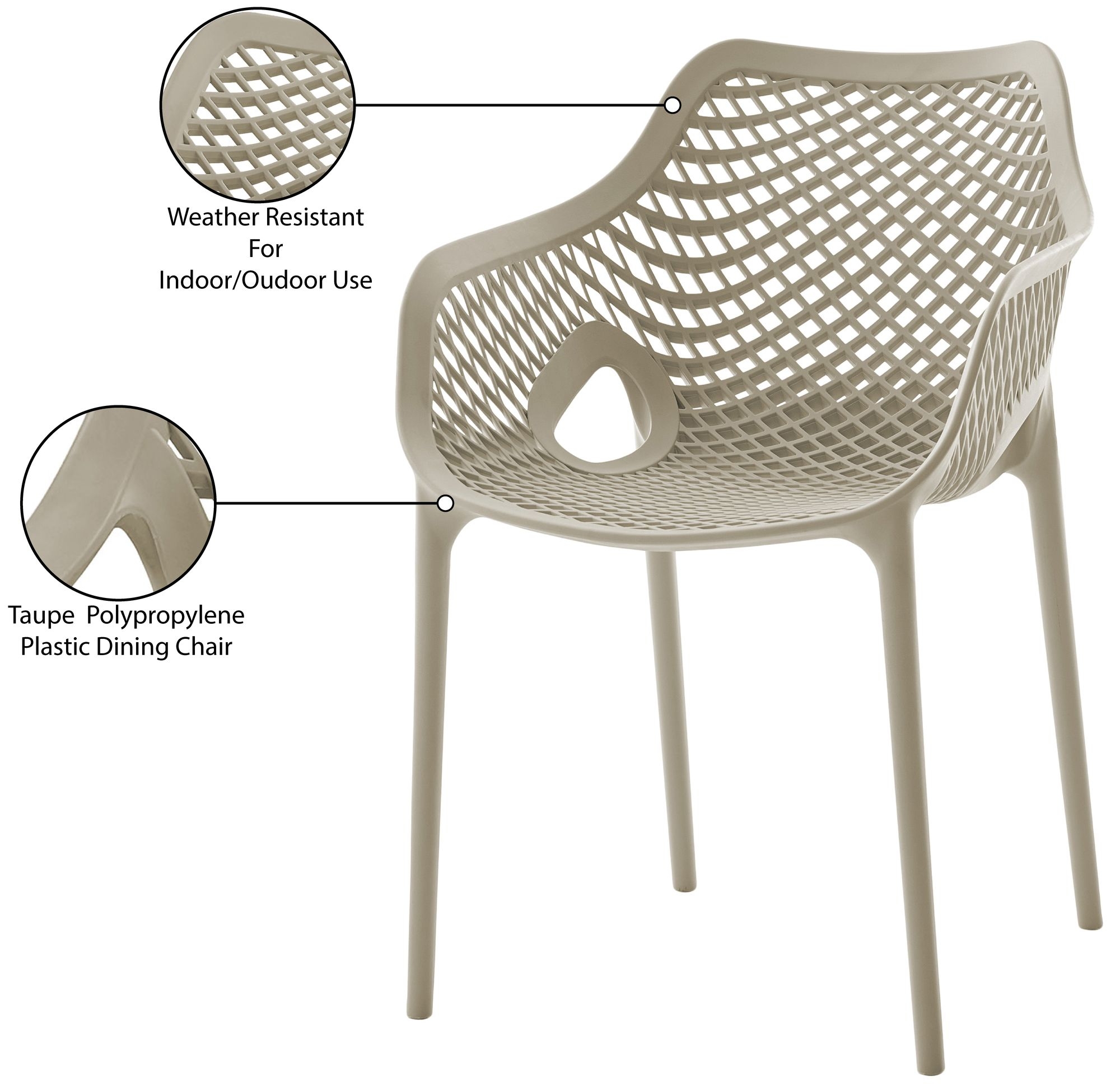 Mykonos Outdoor Patio Polypropylene Plastic Dining Arm Chair