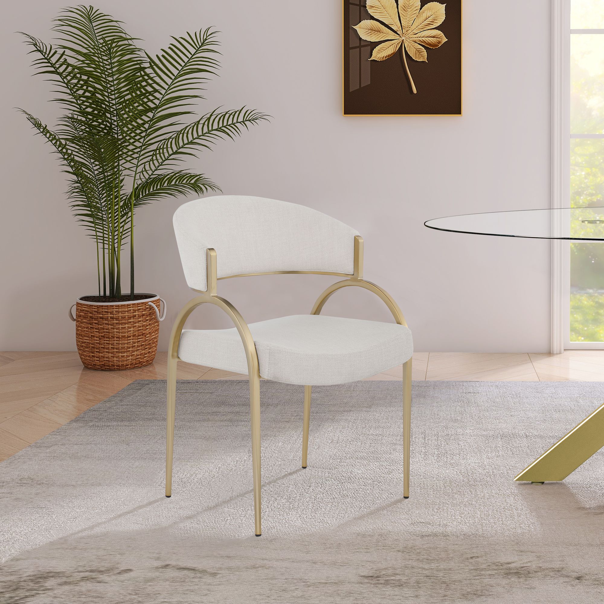 Privet Linen Dining Chair with Brushed Brass Base