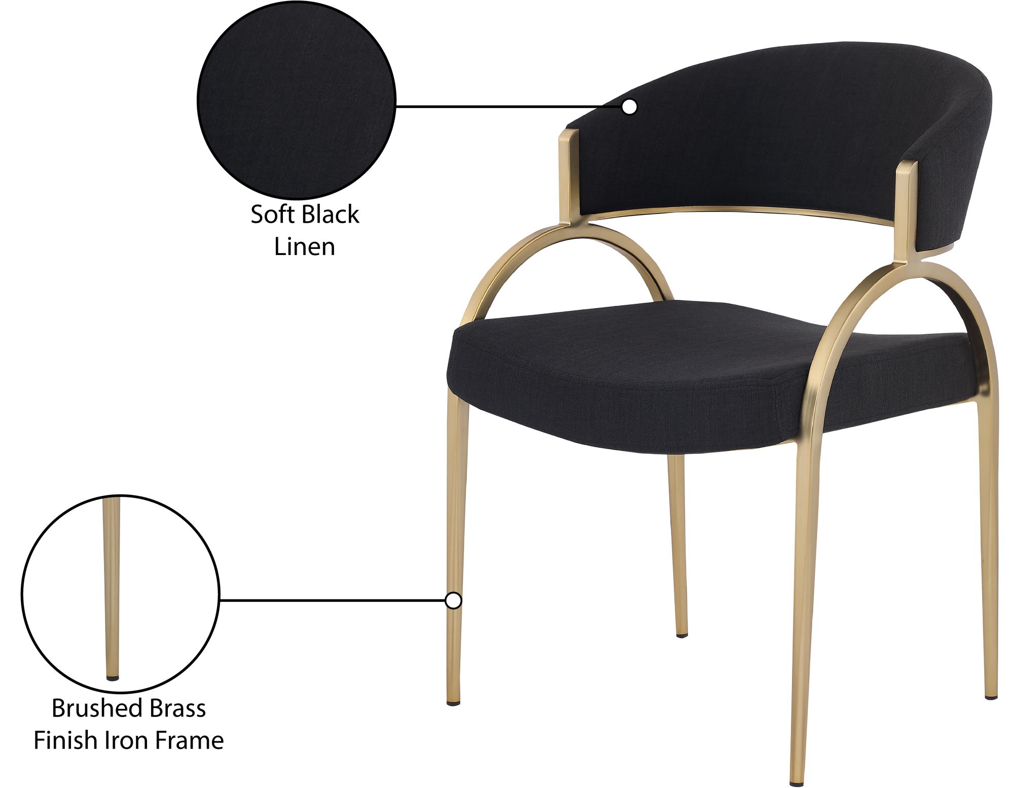 Privet Linen Dining Chair with Brushed Brass Base