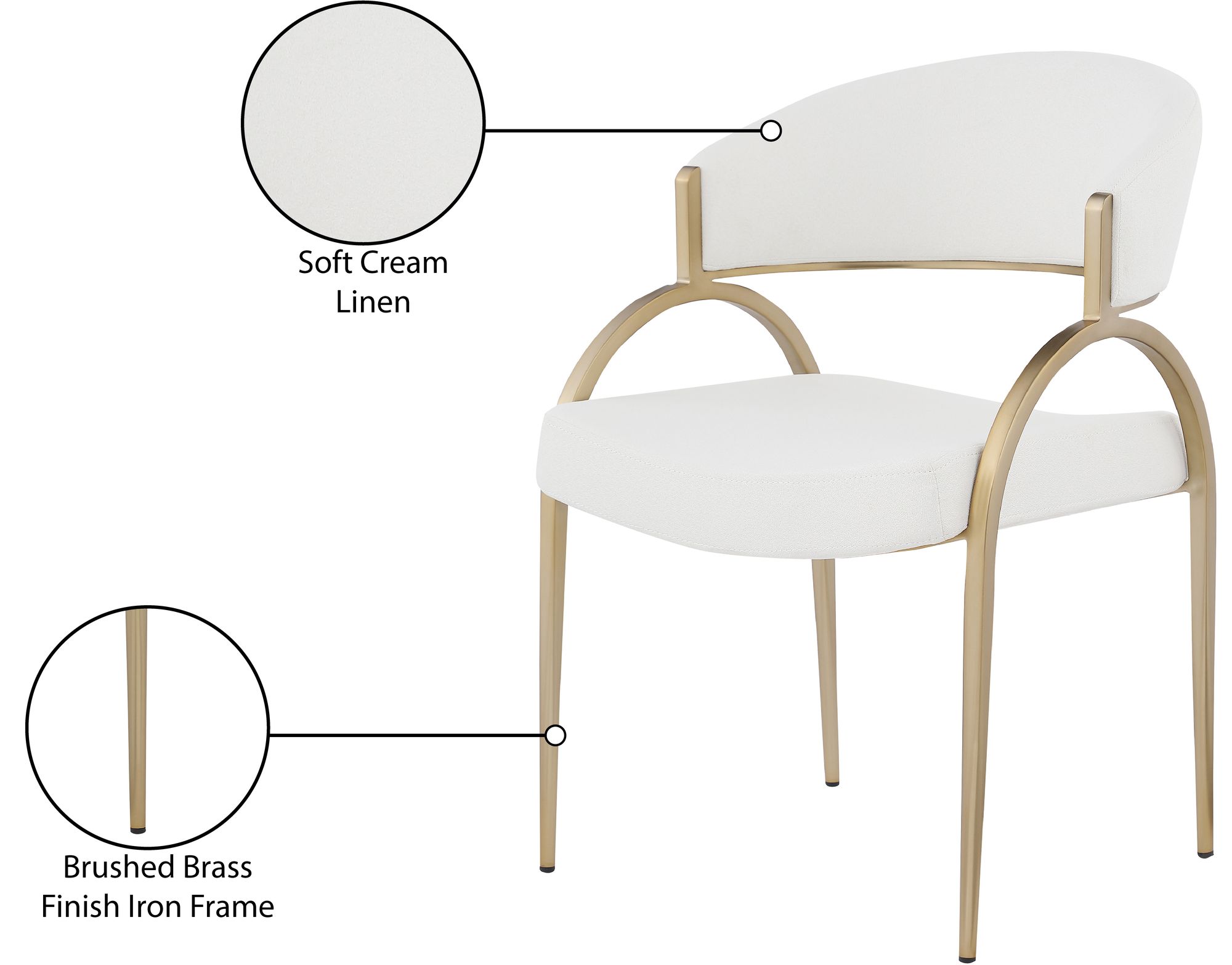Privet Linen Dining Chair with Brushed Brass Base
