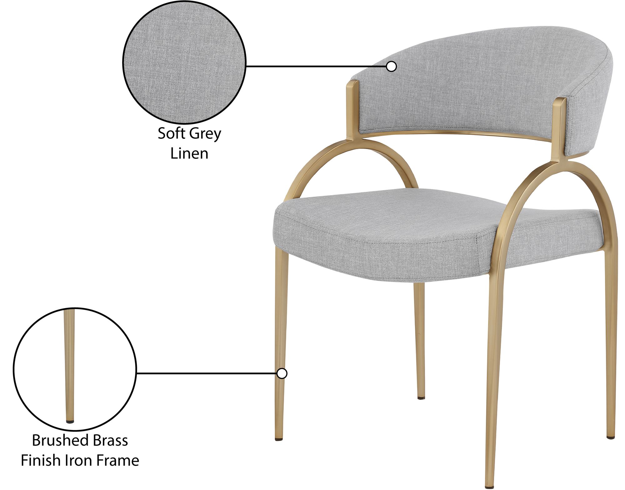 Privet Linen Dining Chair with Brushed Brass Base