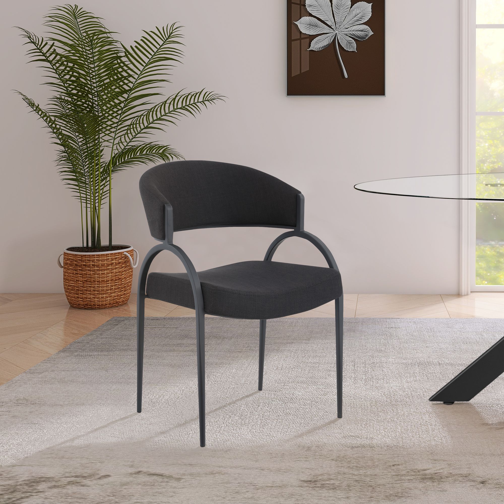 Privet Linen Dining Chair with Matte Black Base