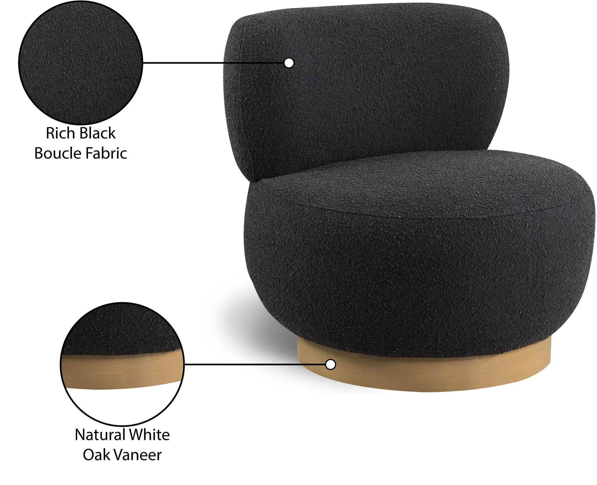 Calais Boucle Fabric Accent Chair with Natural White Oak Veneer Base