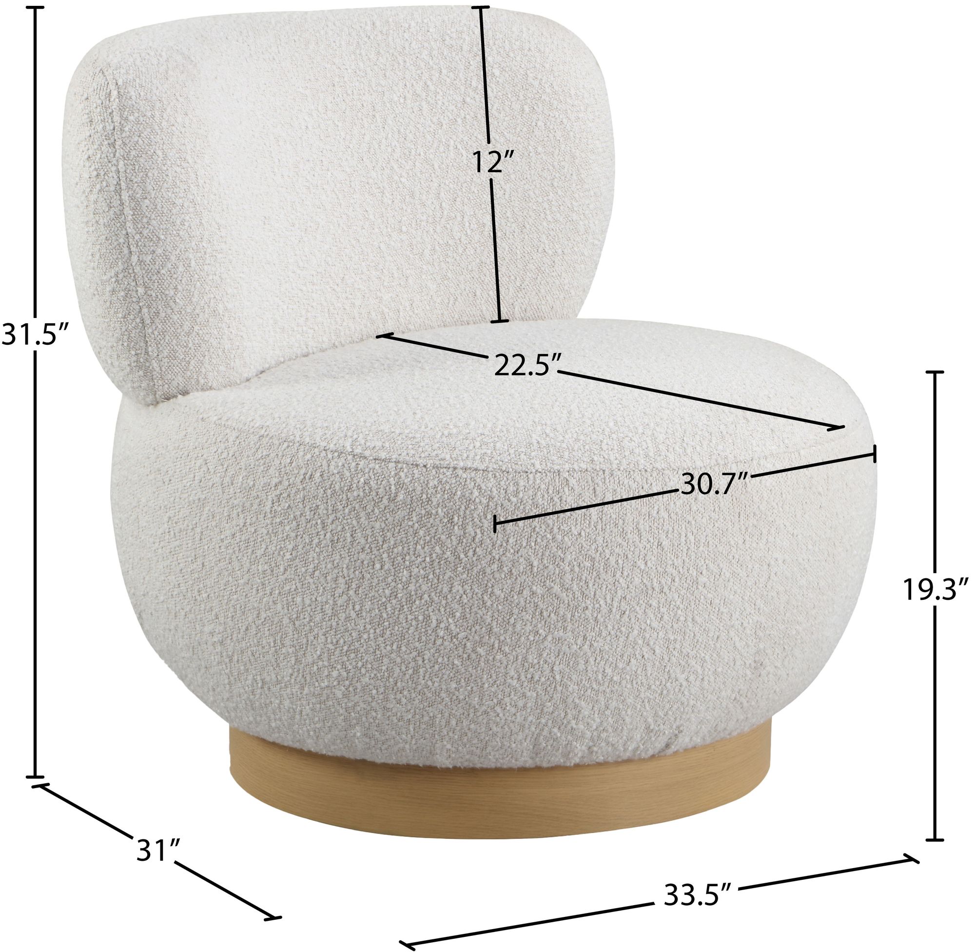 Calais Boucle Fabric Accent Chair with Natural White Oak Veneer Base
