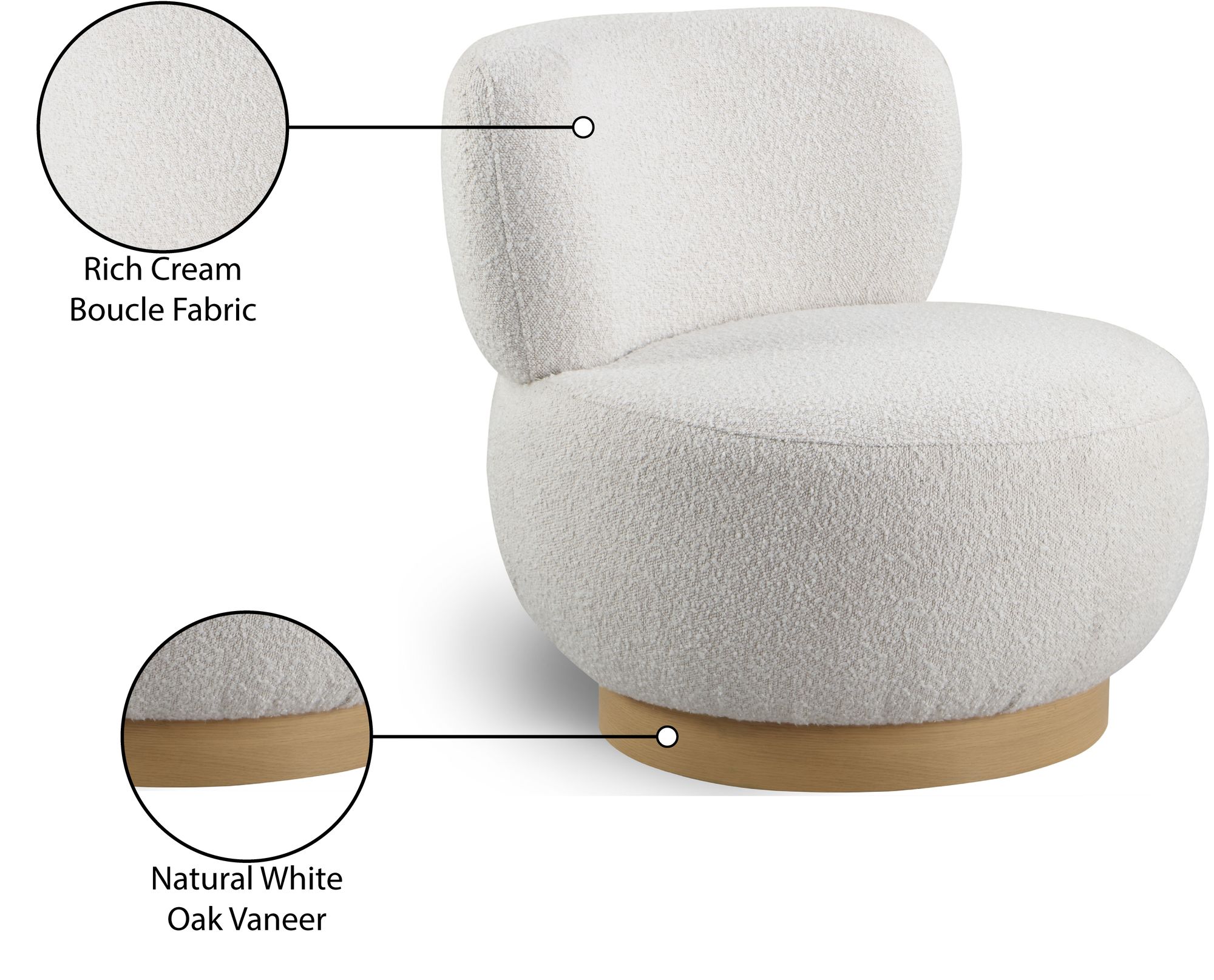 Calais Boucle Fabric Accent Chair with Natural White Oak Veneer Base