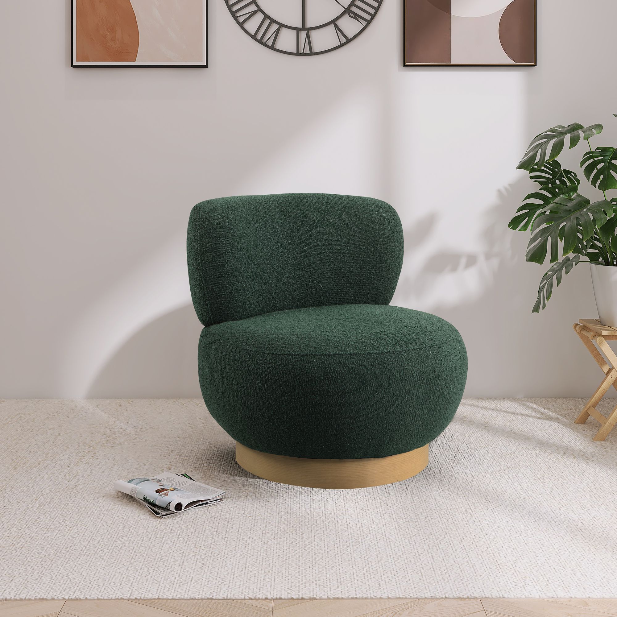 Calais Boucle Fabric Accent Chair with Natural White Oak Veneer Base