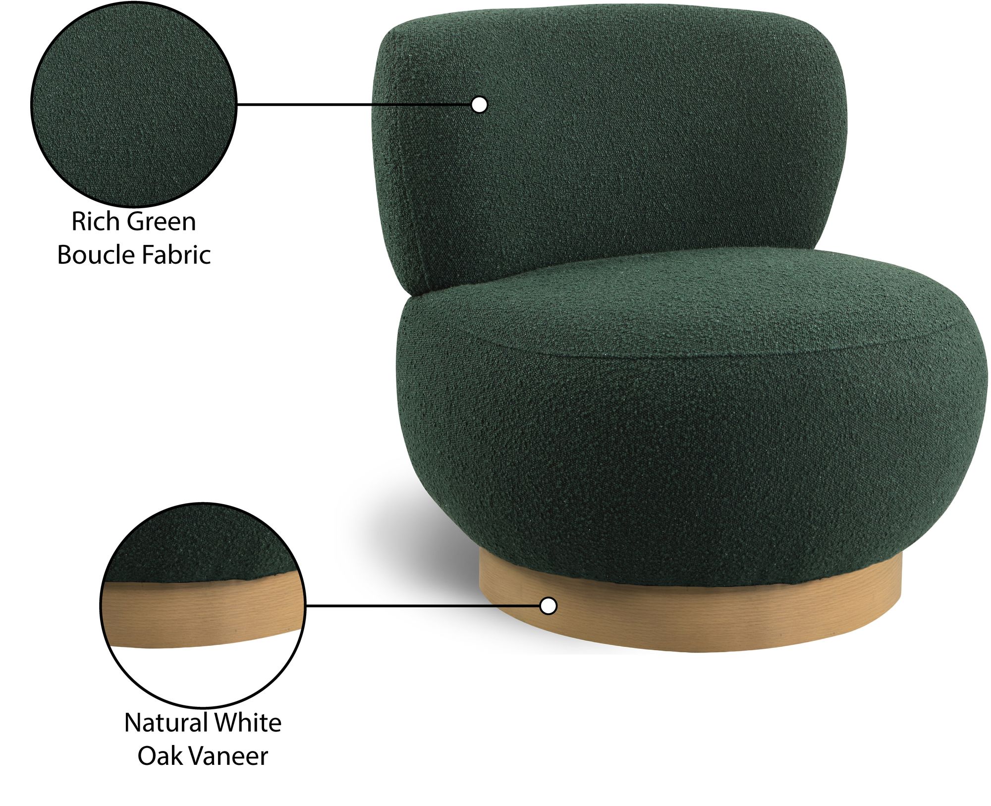 Calais Boucle Fabric Accent Chair with Natural White Oak Veneer Base