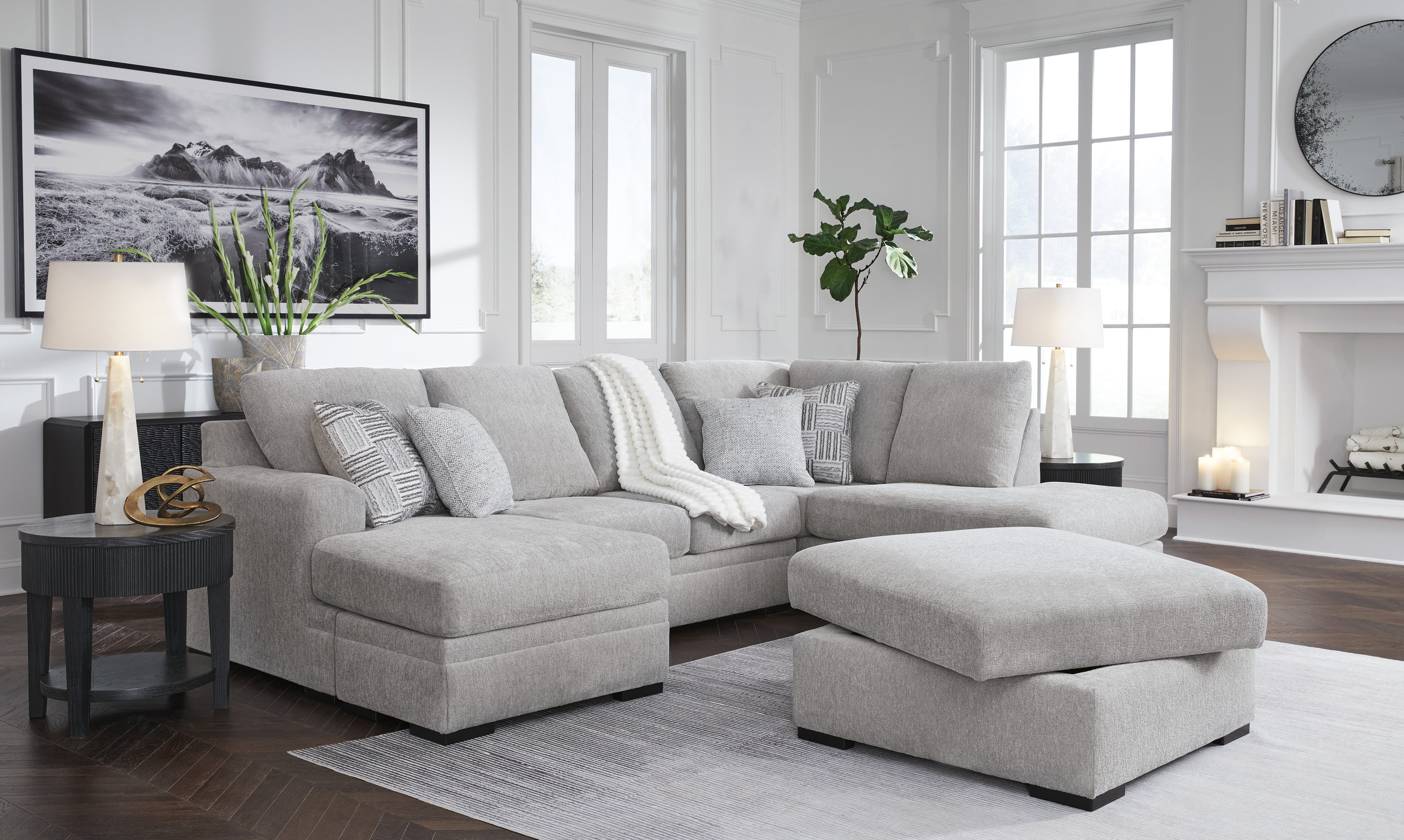Gabyleigh 36" Square Storage Ottoman - Nickel Gray Hinged Top