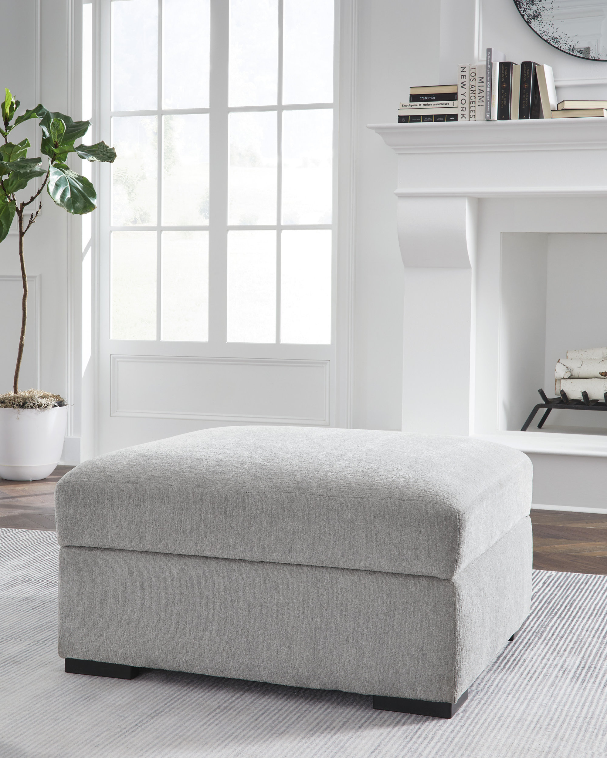 Gabyleigh 36" Square Storage Ottoman - Nickel Gray Hinged Top