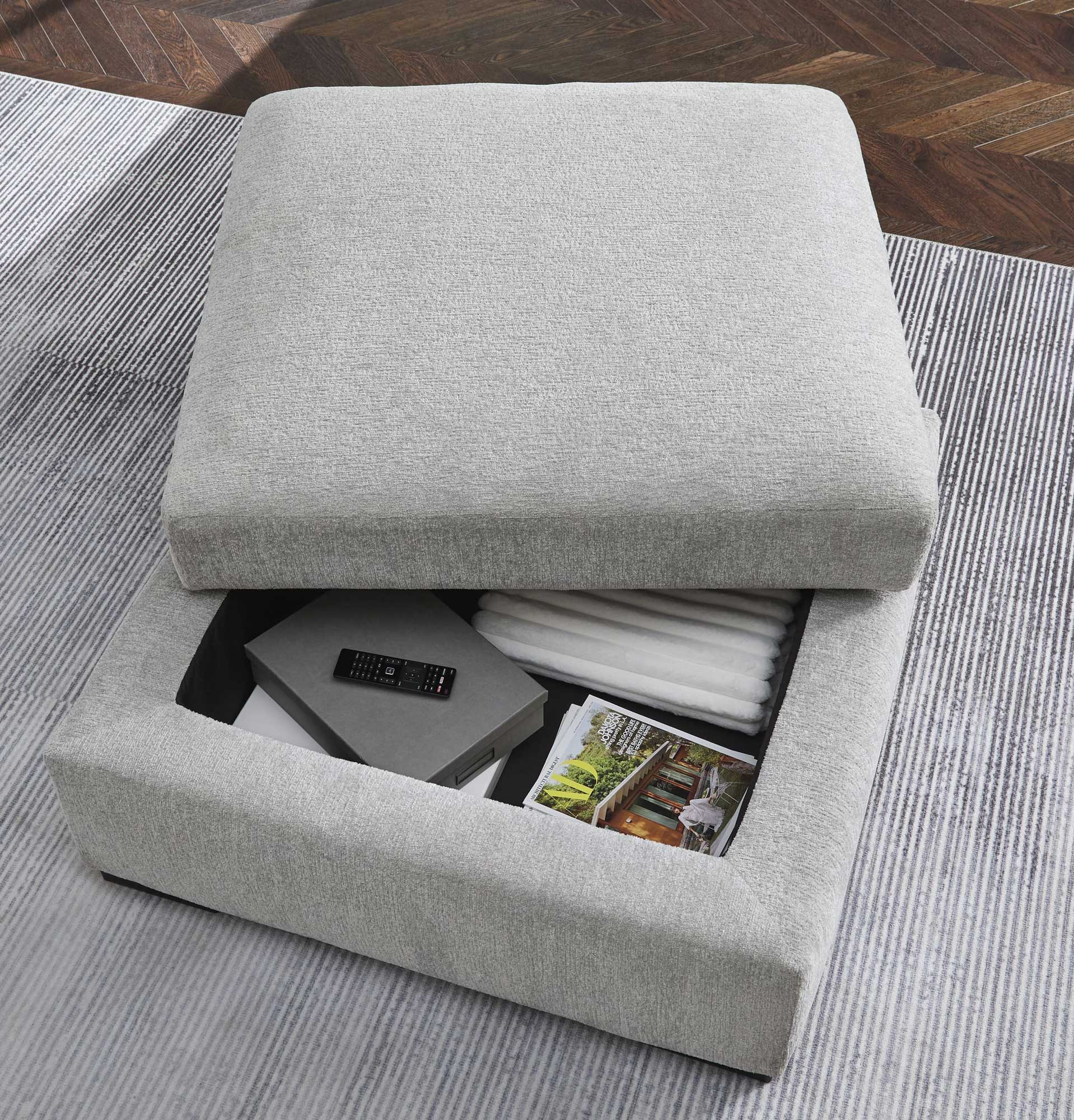 Gabyleigh 36" Square Storage Ottoman - Nickel Gray Hinged Top
