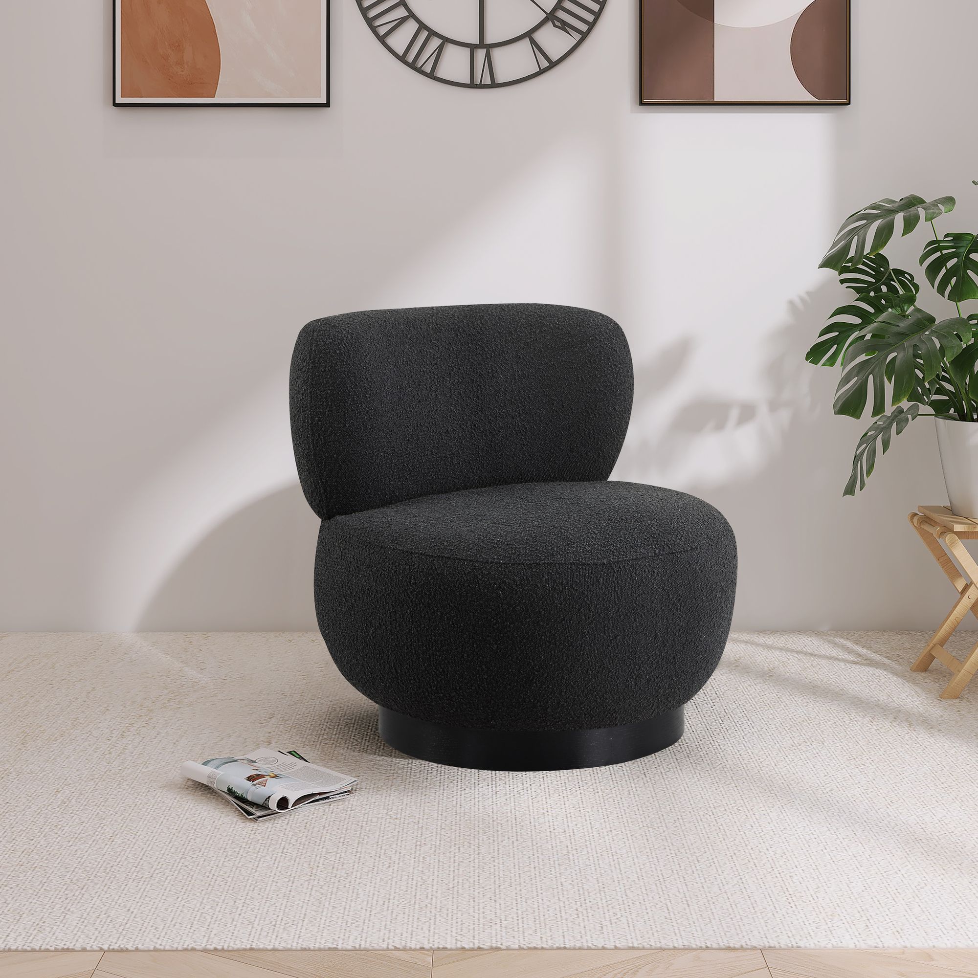 Calais Boucle Fabric Accent Chair with Black Oak Veneer Base