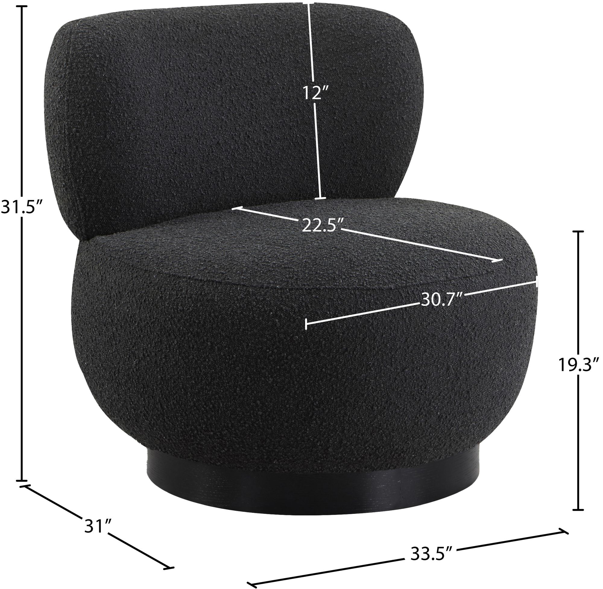 Calais Boucle Fabric Accent Chair with Black Oak Veneer Base