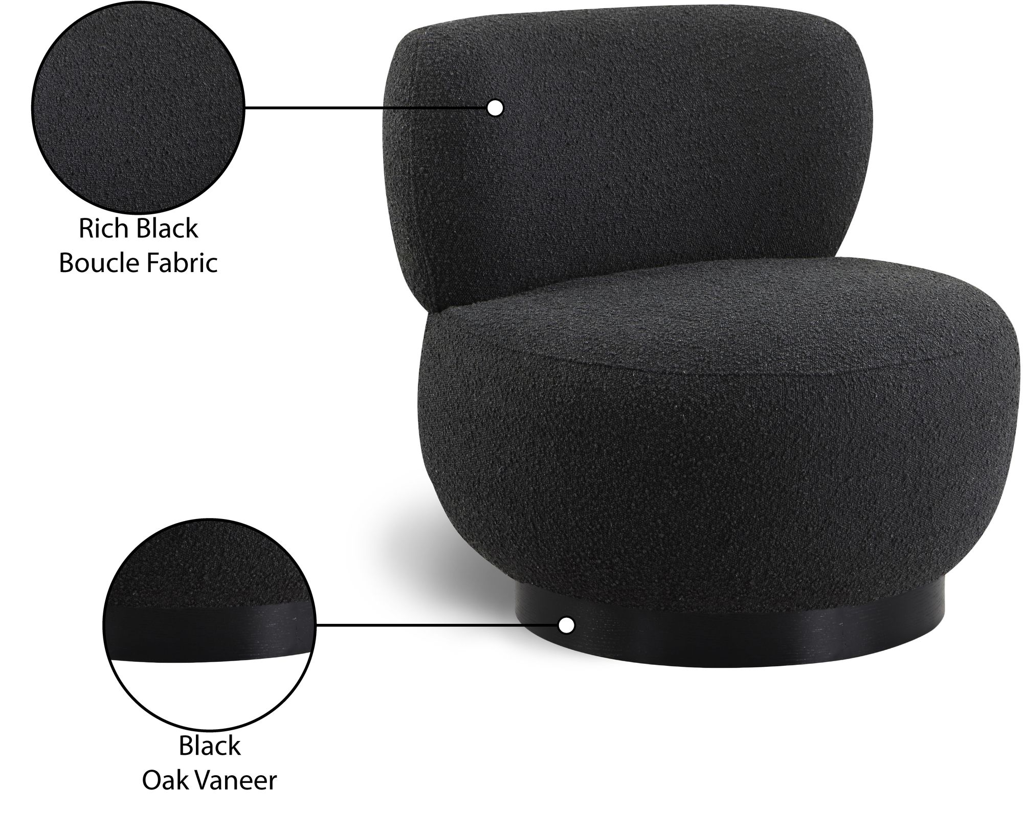 Calais Boucle Fabric Accent Chair with Black Oak Veneer Base