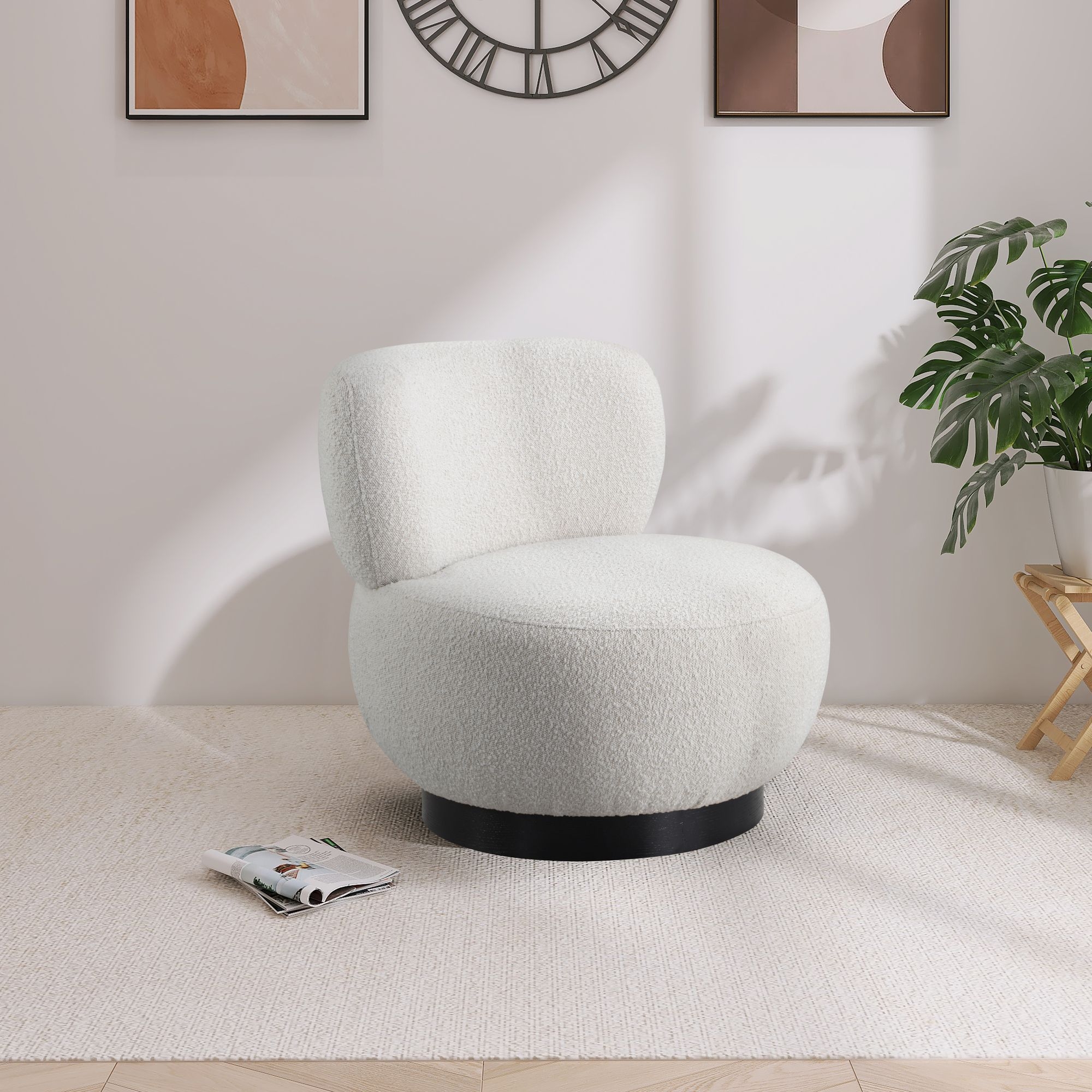 Calais Boucle Fabric Accent Chair with Black Oak Veneer Base