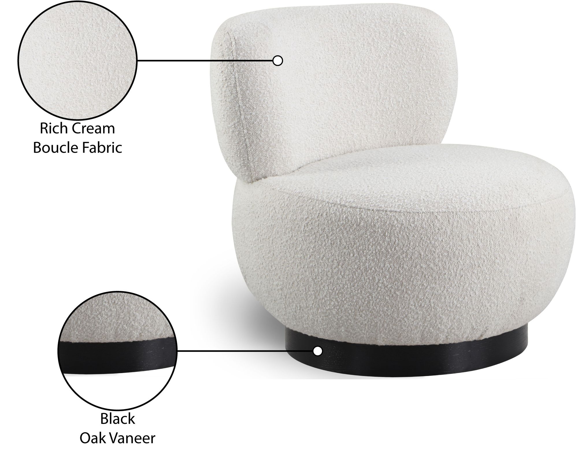 Calais Boucle Fabric Accent Chair with Black Oak Veneer Base