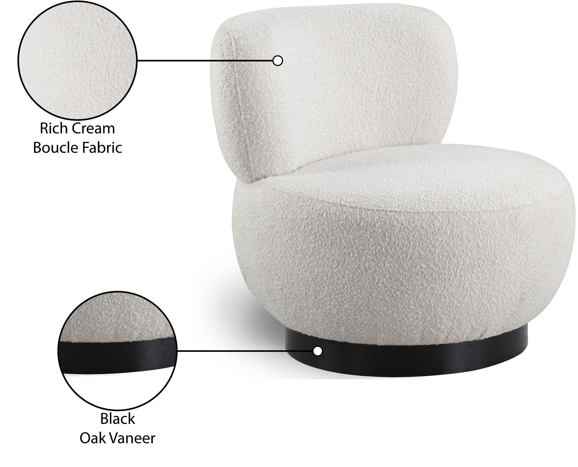 Calais Boucle Fabric Accent Chair with Black Oak Veneer Base