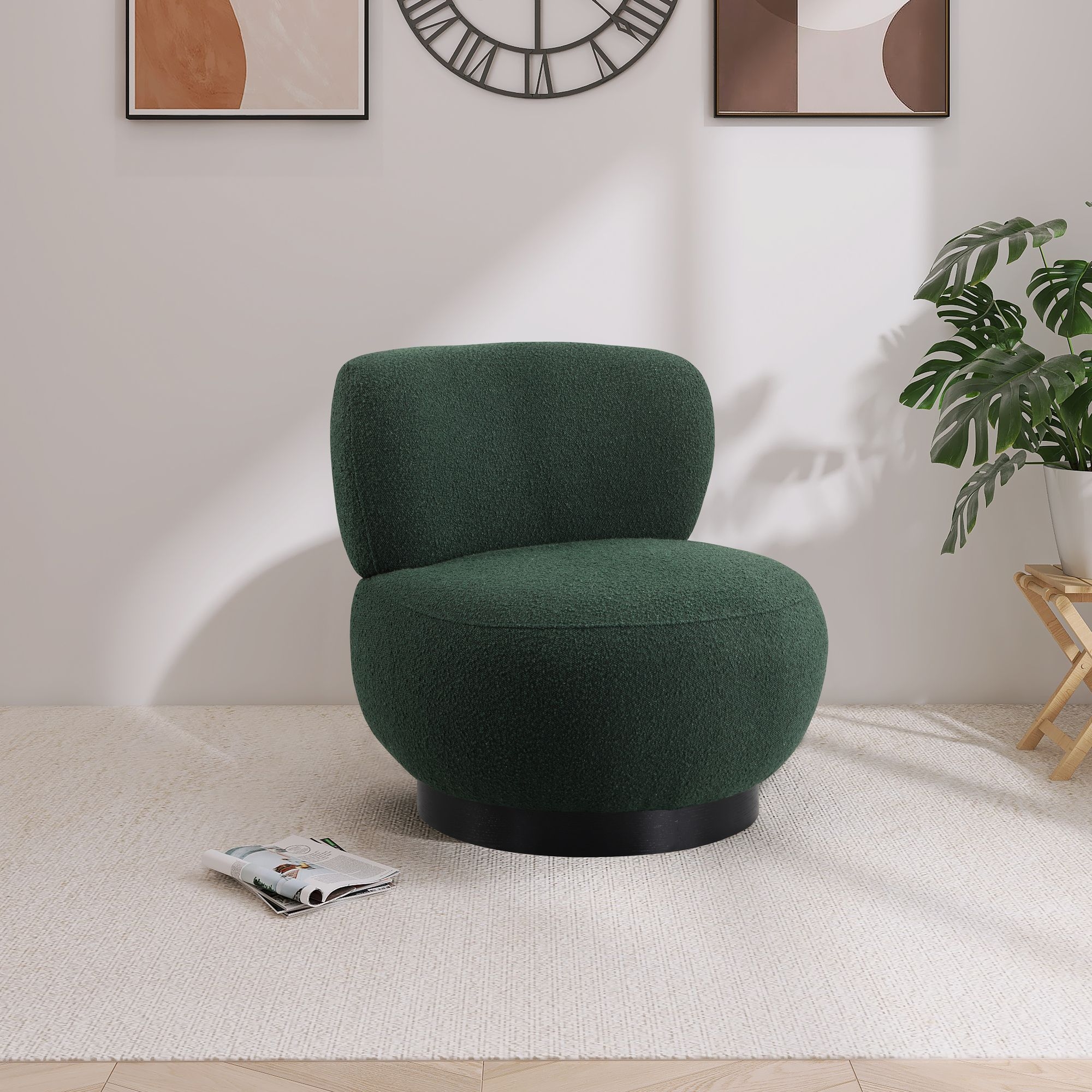 Calais Boucle Fabric Accent Chair with Black Oak Veneer Base