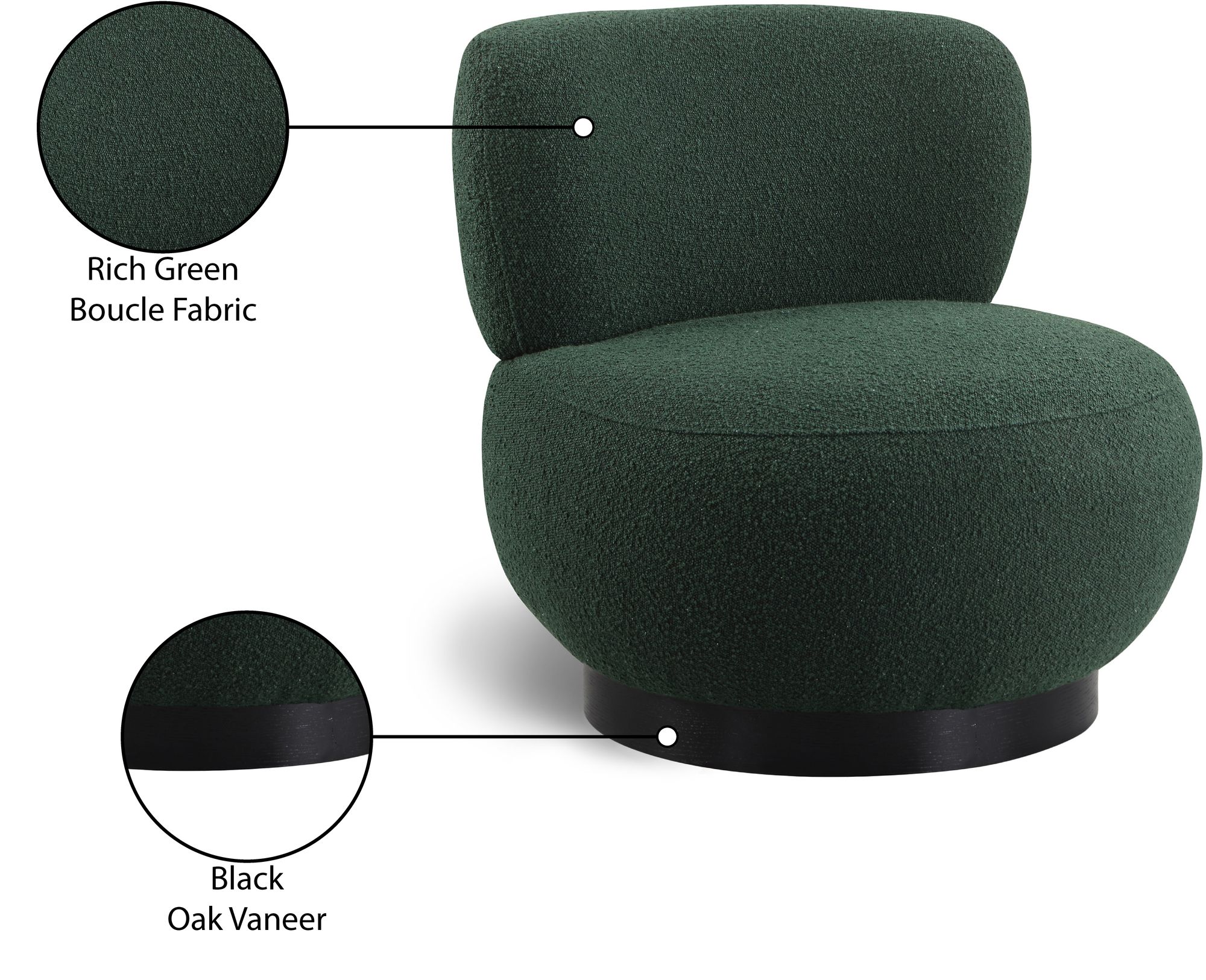 Calais Boucle Fabric Accent Chair with Black Oak Veneer Base