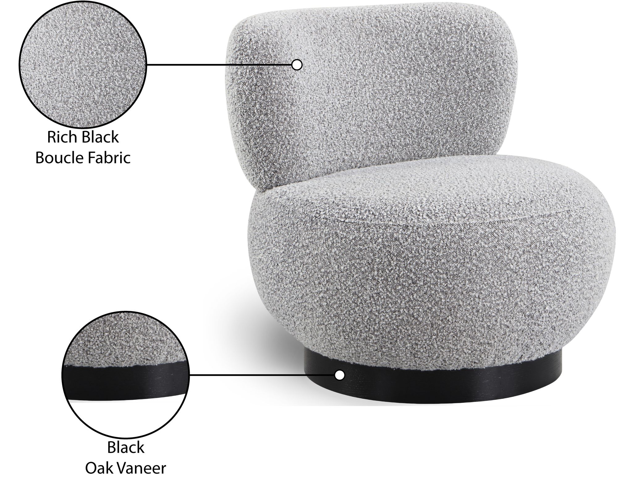 Calais Boucle Fabric Accent Chair with Black Oak Veneer Base